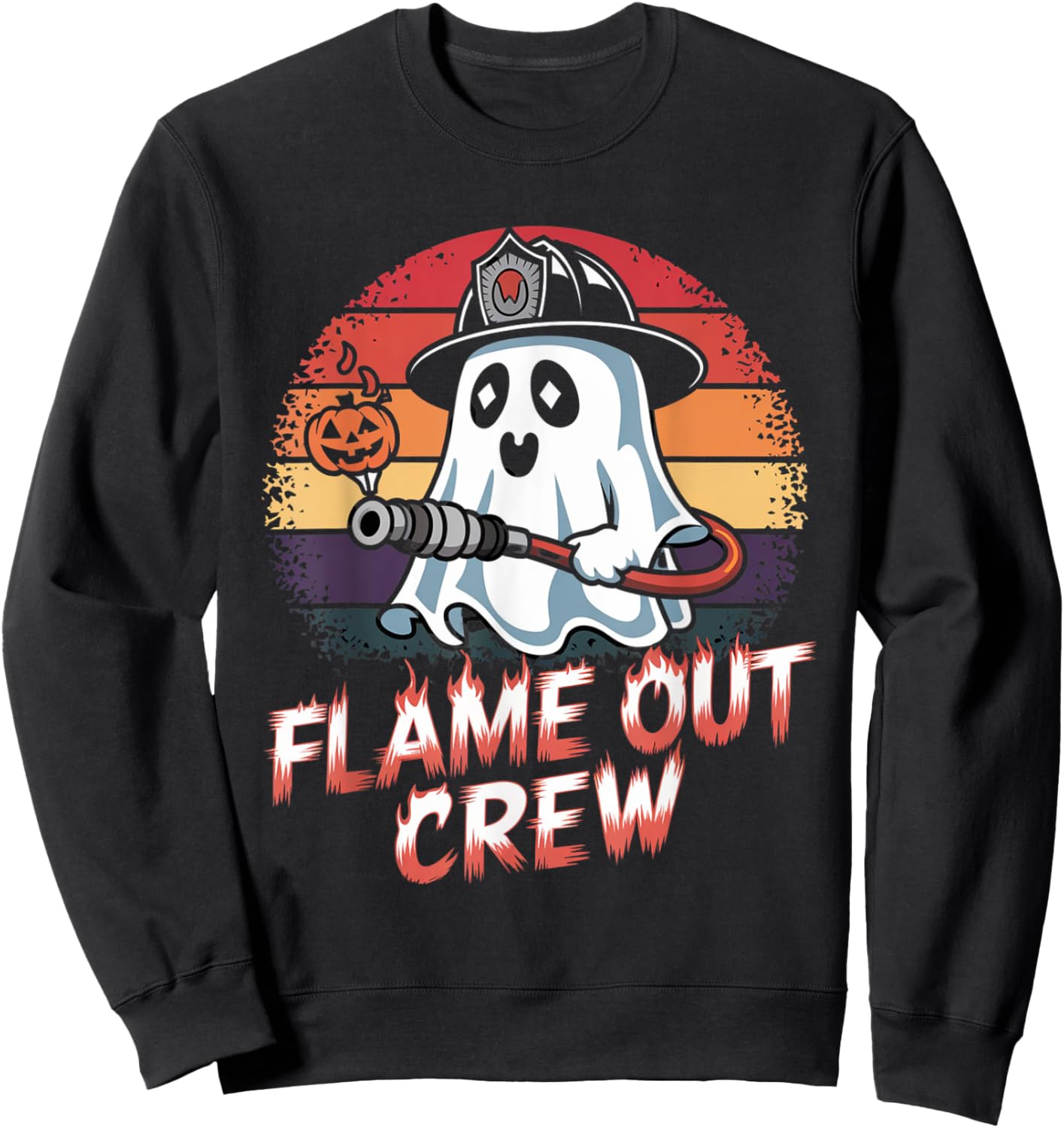 Flame Out Crew Ghost Firefighter Halloween Retro Sweatshirt - Sweatshirt | Black