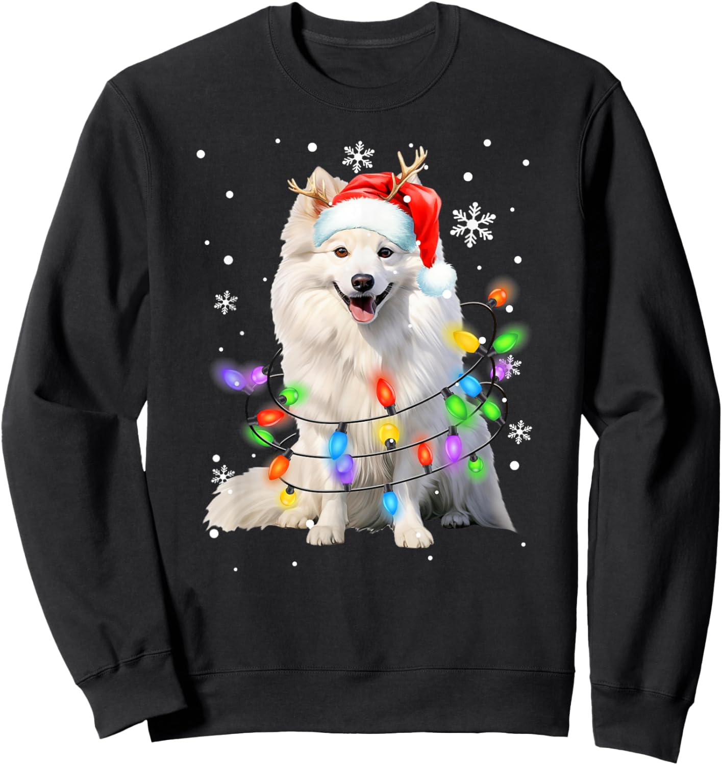 American Eskimo dog Christmas Sweater Dog Xmas Lights Men Women Kids Sweatshirt - Sweatshirt | Black