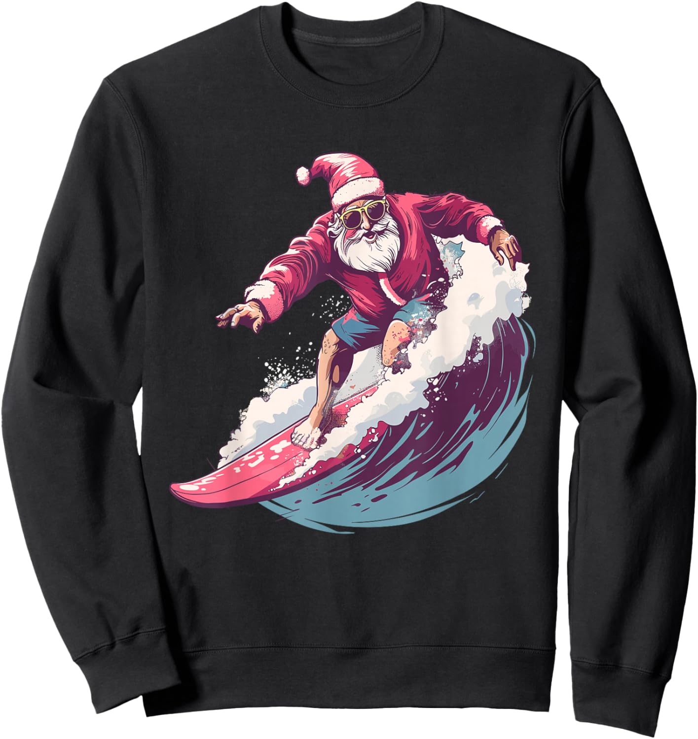 Christmas Surfing Santa Surfboarder Surf Lover Xmas Pajama Sweatshirt - Sweatshirt | Black