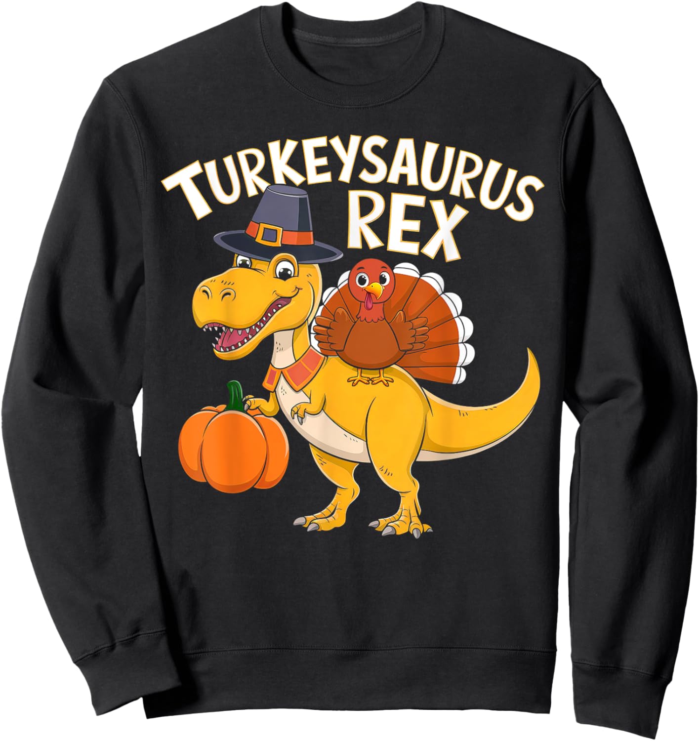 Kids Thanksgiving Shirts For Boys Toddler Turkeysaurus Rex Sweatshirt - Sweatshirt | Black