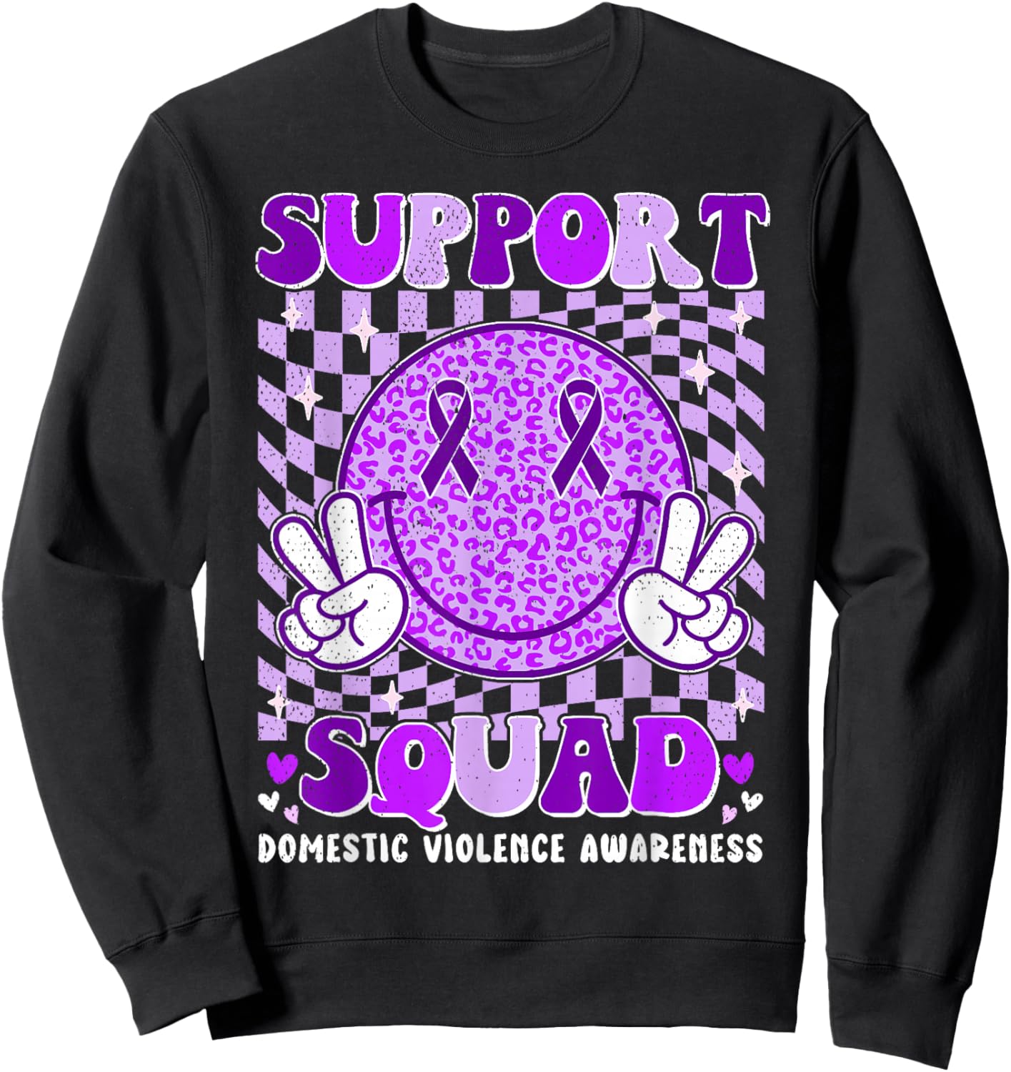 Groovy Domestic Violence Awareness Men Women Support Squad Sweatshirt - Sweatshirt | Black