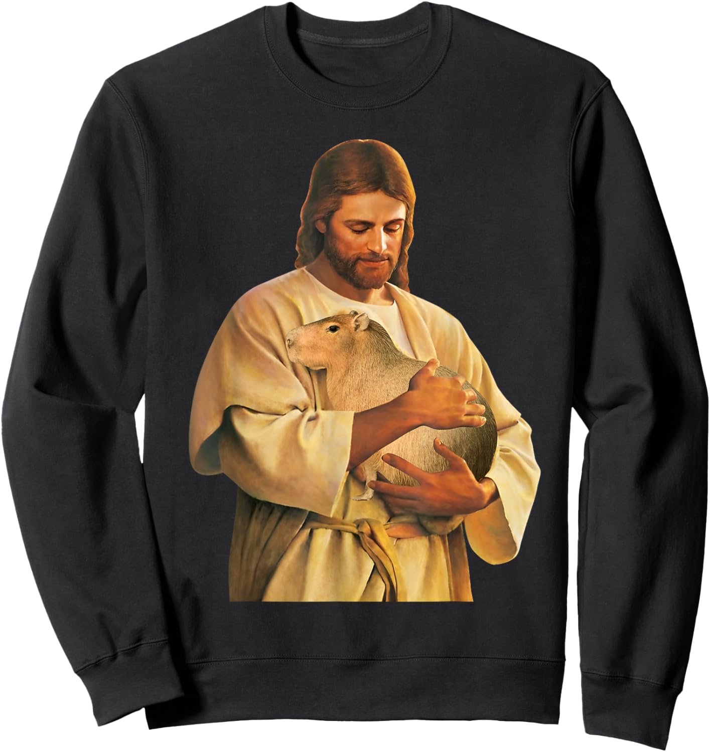 Funny Meme Capybara Lover Cute Jesus Holding Capybara Joke Sweatshirt - Sweatshirt | Black