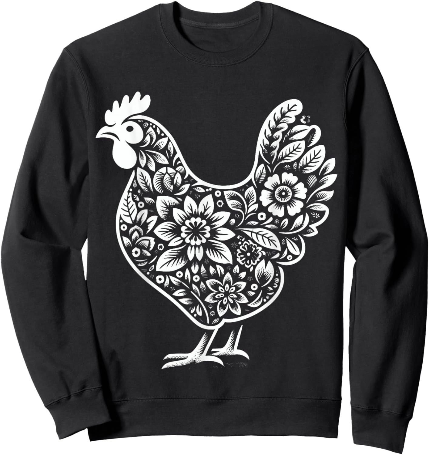 Floral Chicken Farmer Chicken Girl Flower Sweatshirt - Sweatshirt | Black