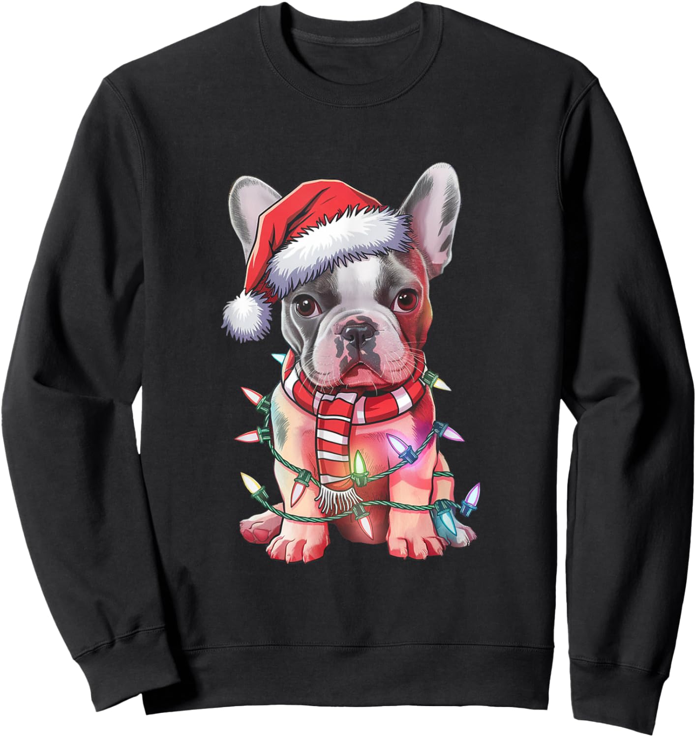 Christmas Lights French Bulldog Santa Hat Funny Dog Xmas Men Women Kids Sweatshirt - Sweatshirt | Black