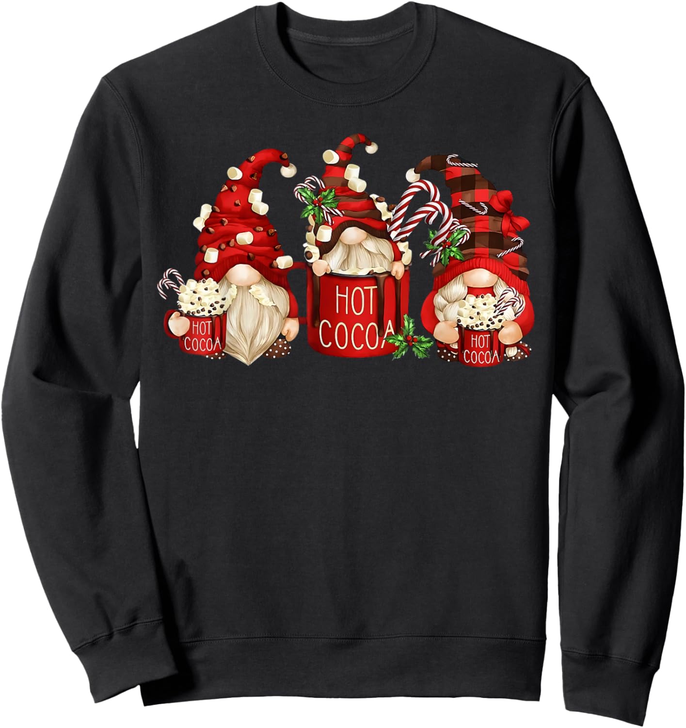 Cute Retro Chocolate Hot Cocoa Mug Funny Gnomes Christmas Sweatshirt - Sweatshirt | Black