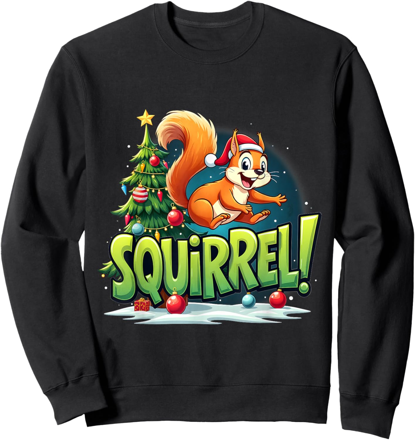 Merry Christmas Squirrel! Funny Christmas Xmas Squirrel Sweatshirt - Sweatshirt | Black