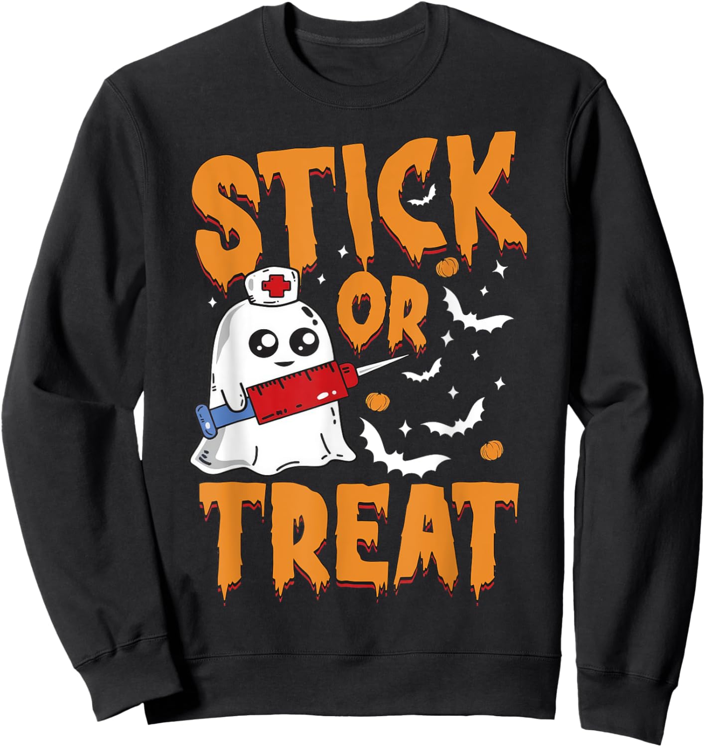 Stick Or Treat Ghost Nurse Phlebotomy Tech Halloween Costume Sweatshirt - Sweatshirt | Black