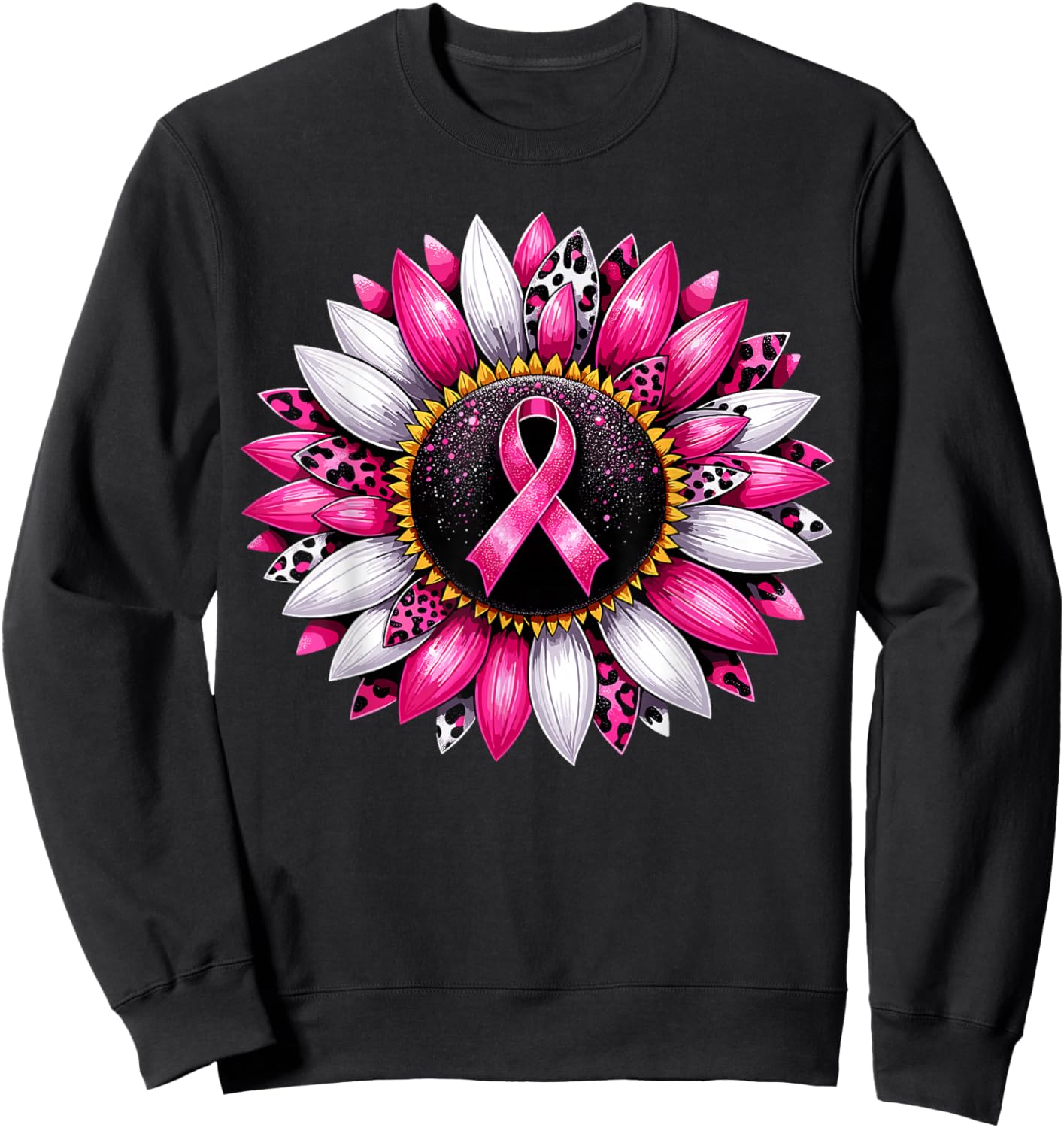 Sunflower Pink Breast Cancer Awareness Women Warrior Sweatshirt - Sweatshirt | Black