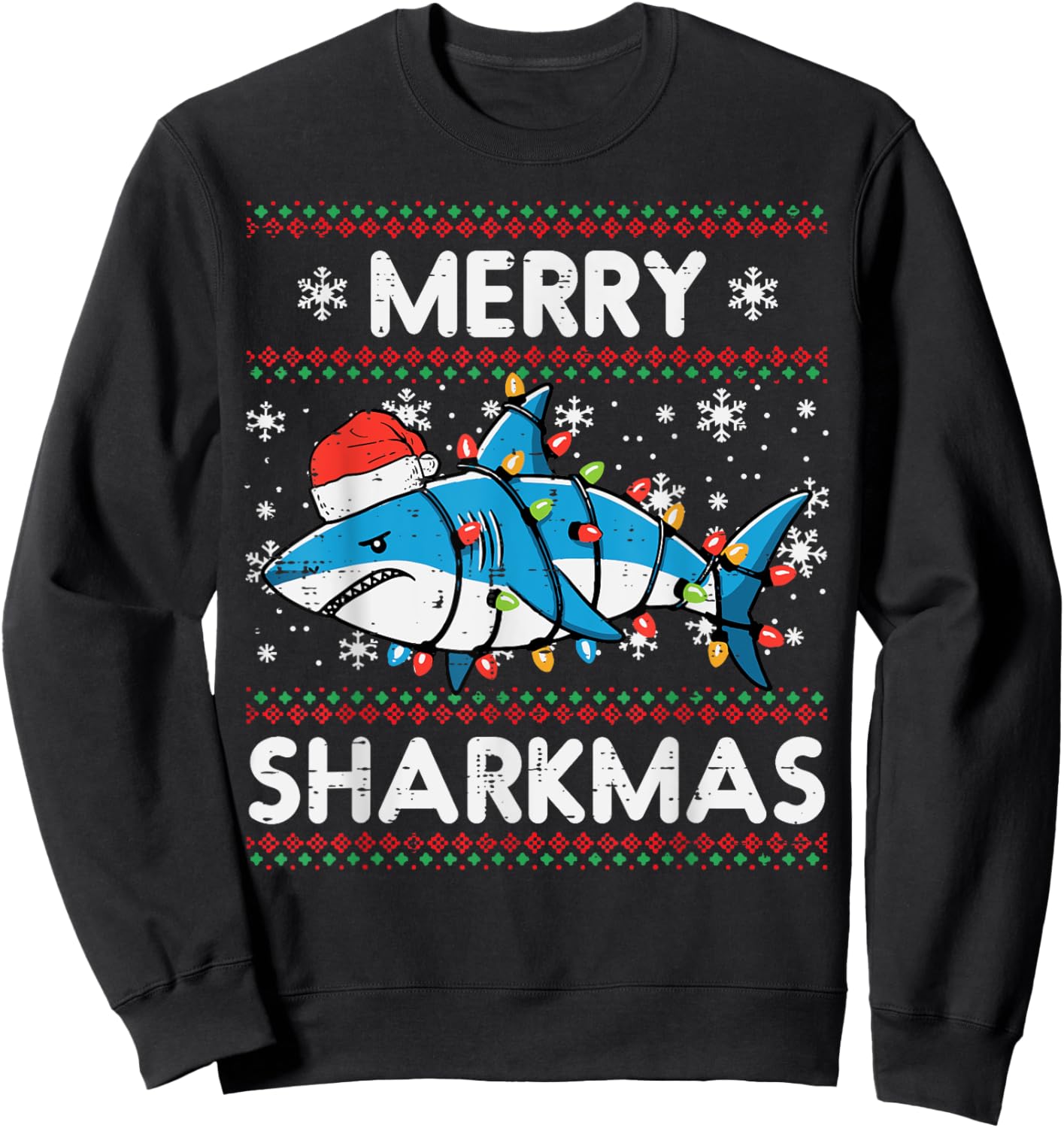 Christmas Shark Merry Sharkmas Funny Ugly Xmas Boys Kids Men Sweatshirt - Sweatshirt | Black
