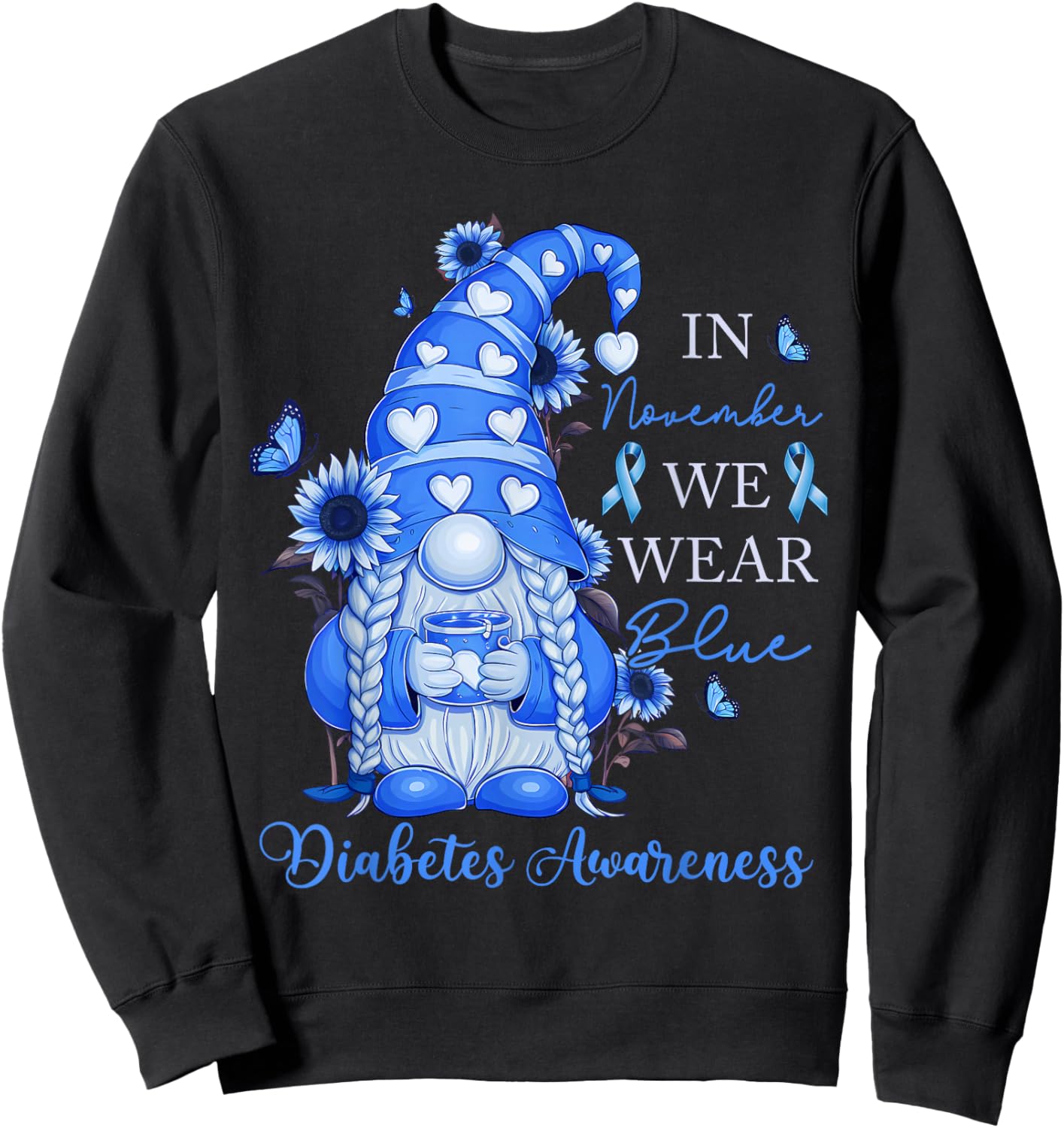 In November We Wear Ribbon Blue Diabetes Awareness Women Kid Sweatshirt - Sweatshirt | Black