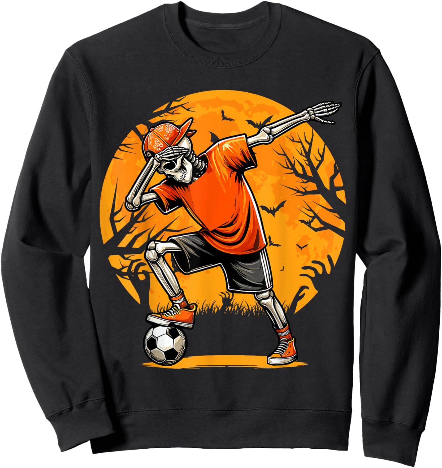 Dabbing Soccer Skeleton Funny Football Boys Soccer Halloween Sweatshirt - Sweatshirt | Black