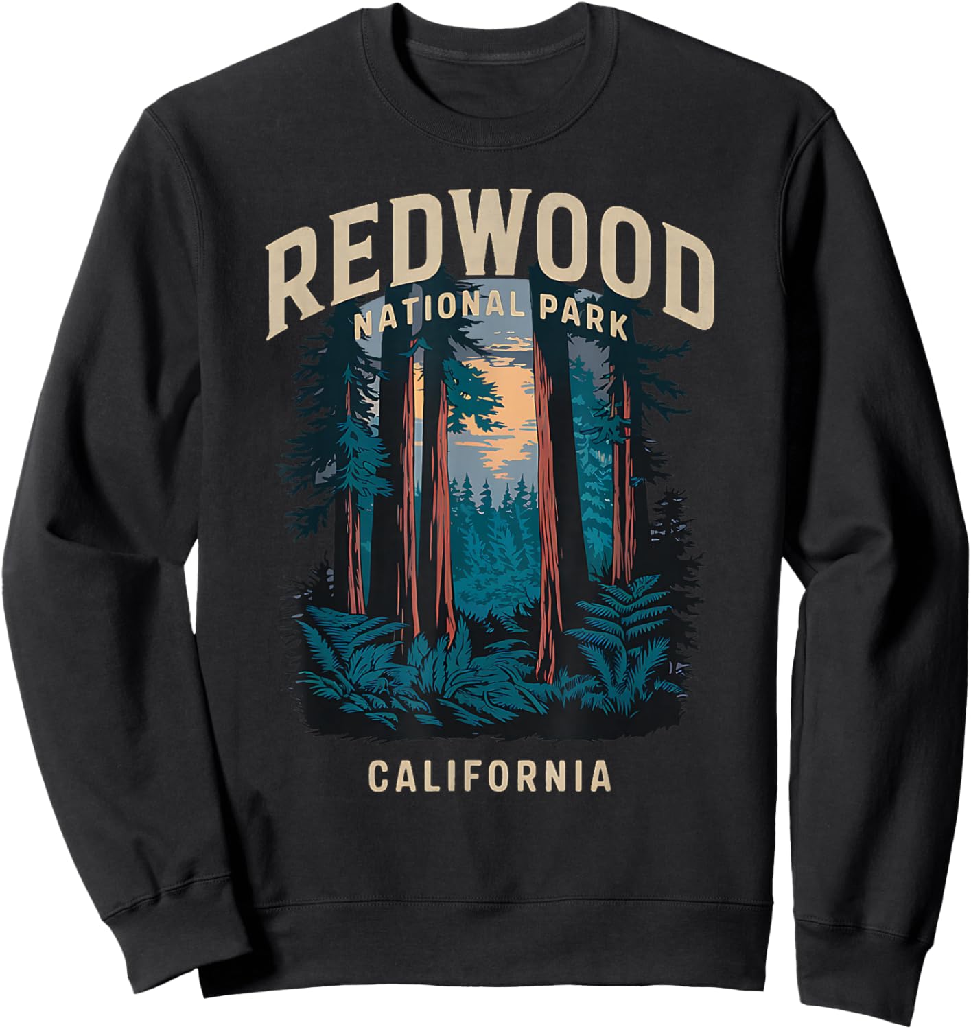Vintage Redwood National Park California Adventure Sweatshirt - Sweatshirt | Black