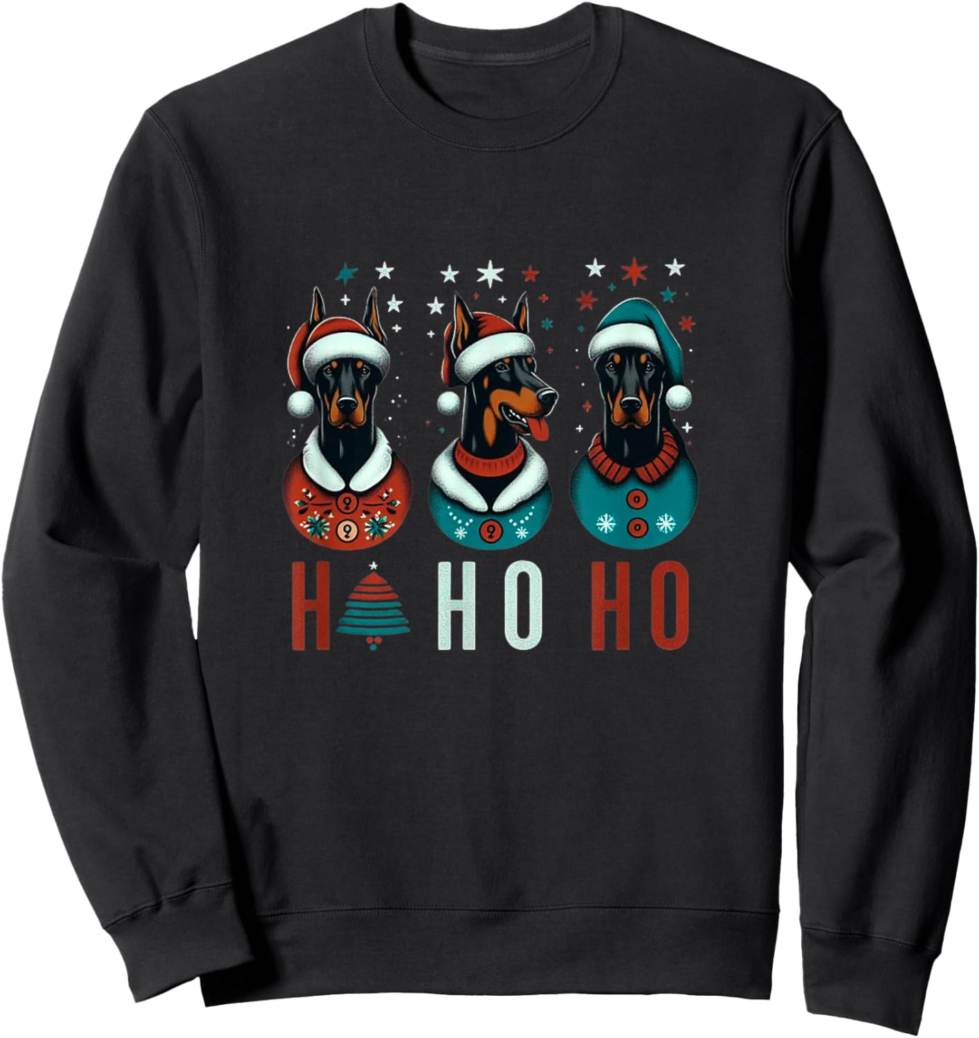 Christmas Doberman with Santa Hat Doberman Christmas Sweatshirt - Sweatshirt | Black