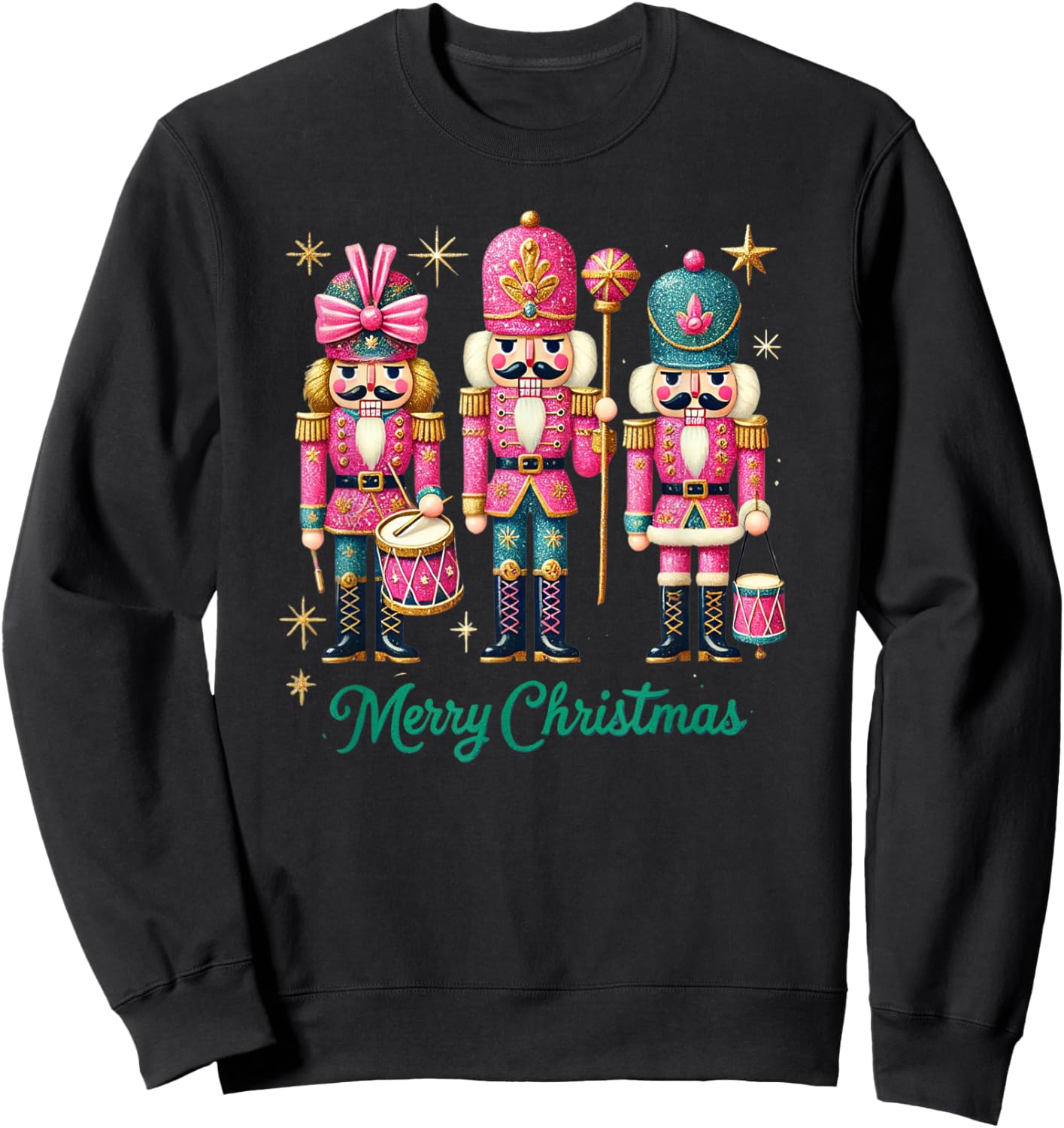 Preppy Pink Nut cracker Merry Christmas Cute Xmas Nutcracker Sweatshirt - Sweatshirt | Black