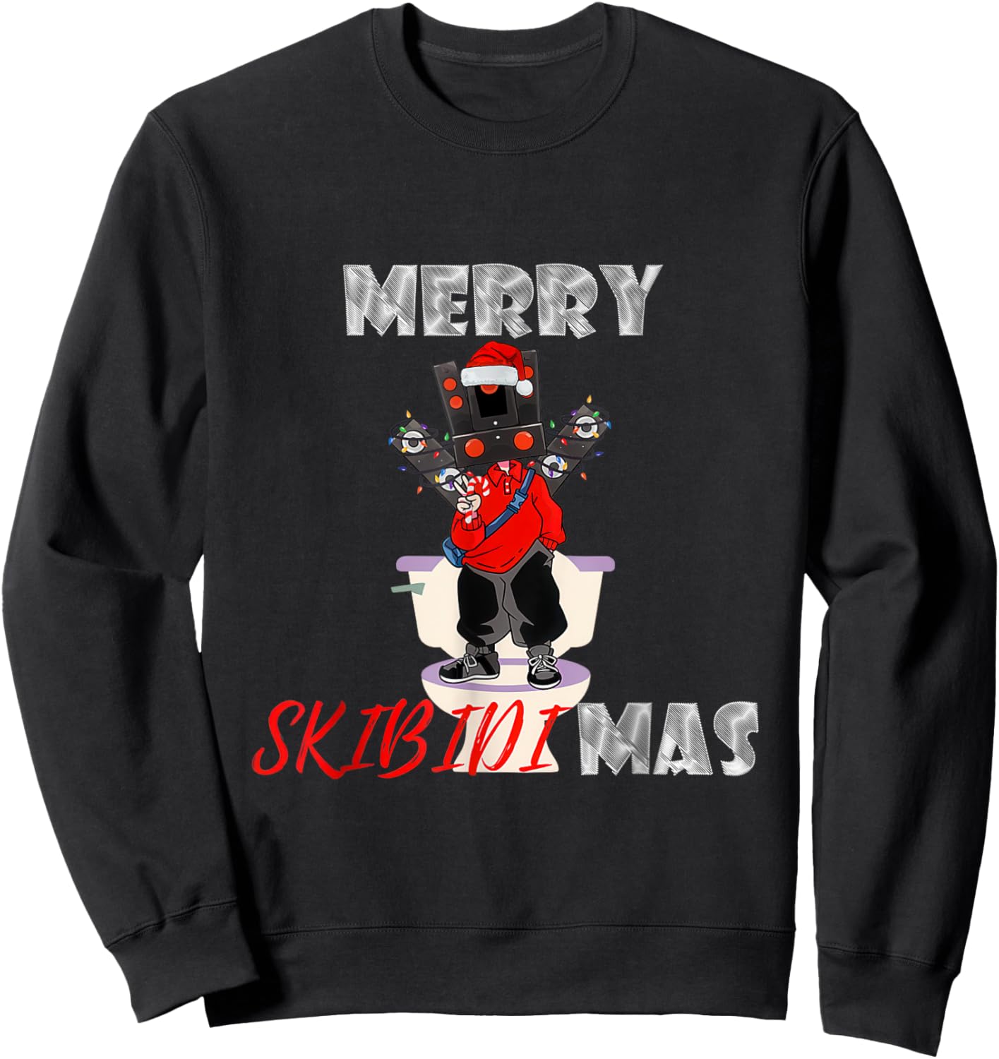 Merry Christmas Skibidi Xmas, Speakerman Skibidi Toilet Meme Sweatshirt - Sweatshirt | Black