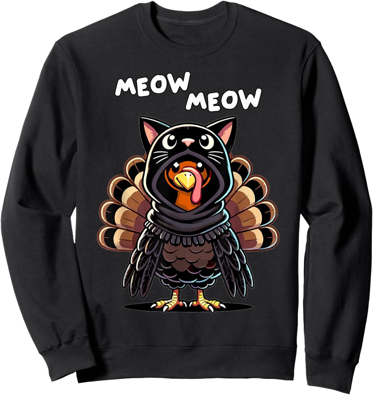 Turkey Cat Meow Thanksgiving Shirts Women Thanksgiving Gifts Sweatshirt - Sweatshirt | Black