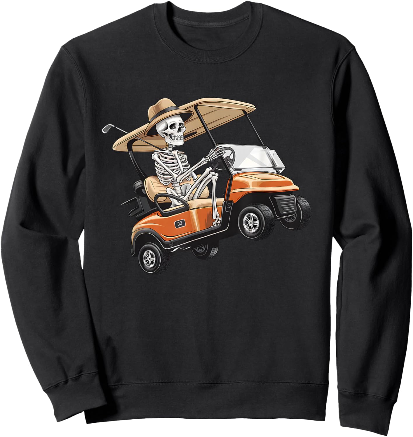 Halloween Funny Skeleton Riding Golf Cart Golfer Sport Lover Sweatshirt - Sweatshirt | Black
