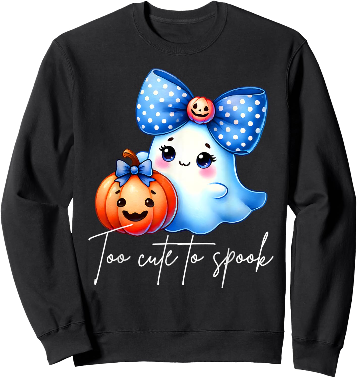 Too Cute To Spook Halloween Ghost Graphic Sweatshirt - Sweatshirt | Black