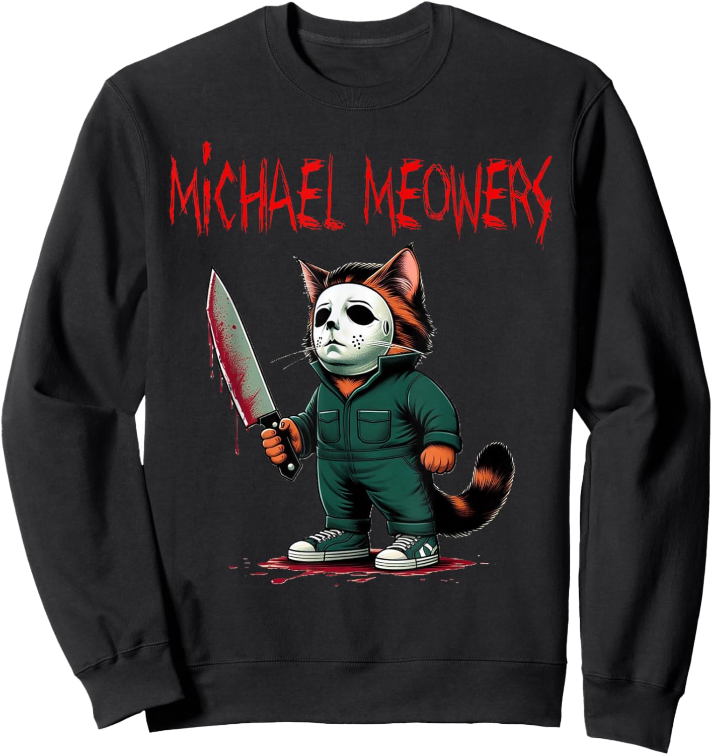 Michael Meowers Halloween Costume Funny Scary Cat Sweatshirt - Sweatshirt | Black