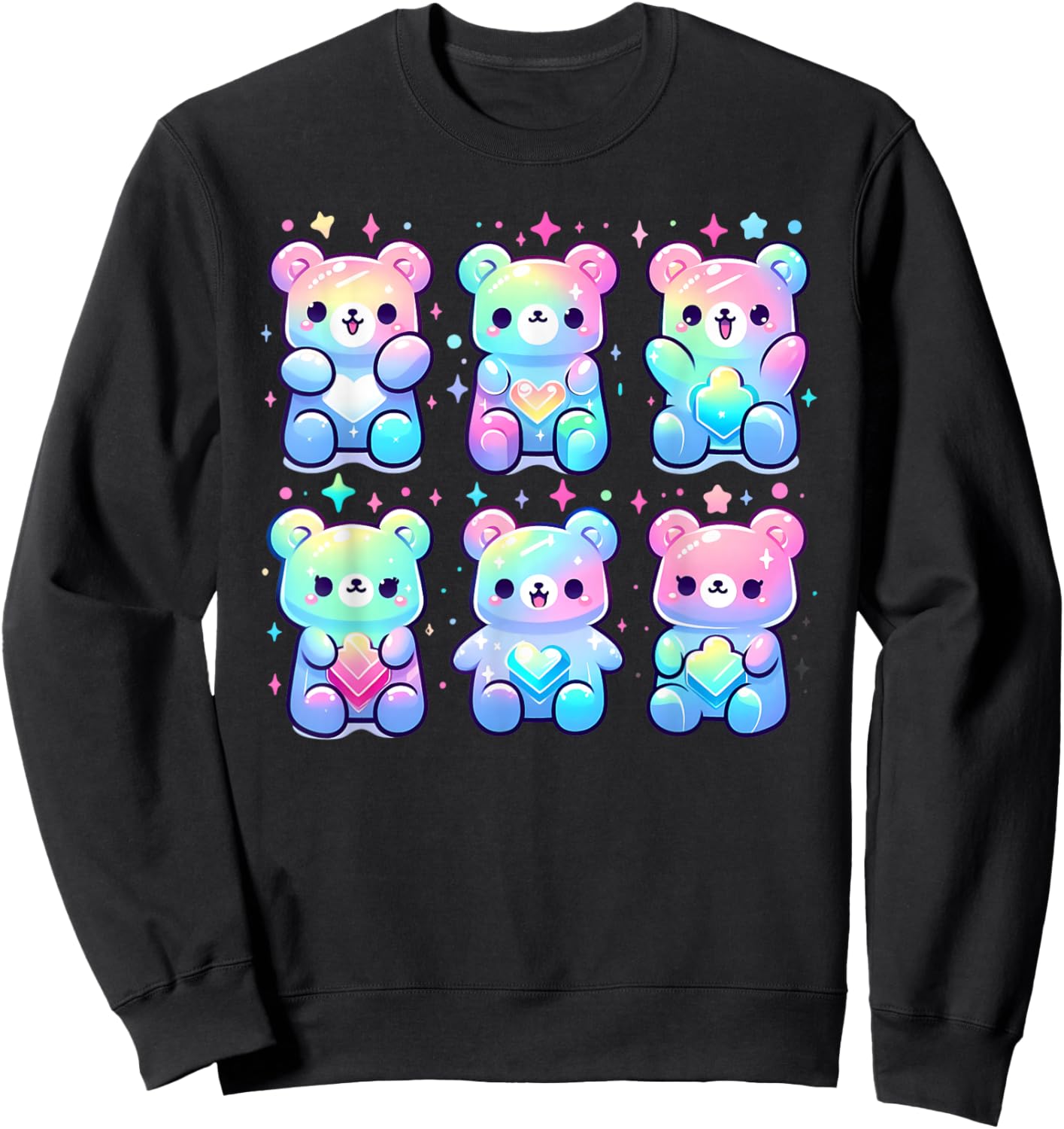Cute Rainbow Gummy Bear Kawaii Aesthetic Teens Boys Girls Sweatshirt - Sweatshirt | Black