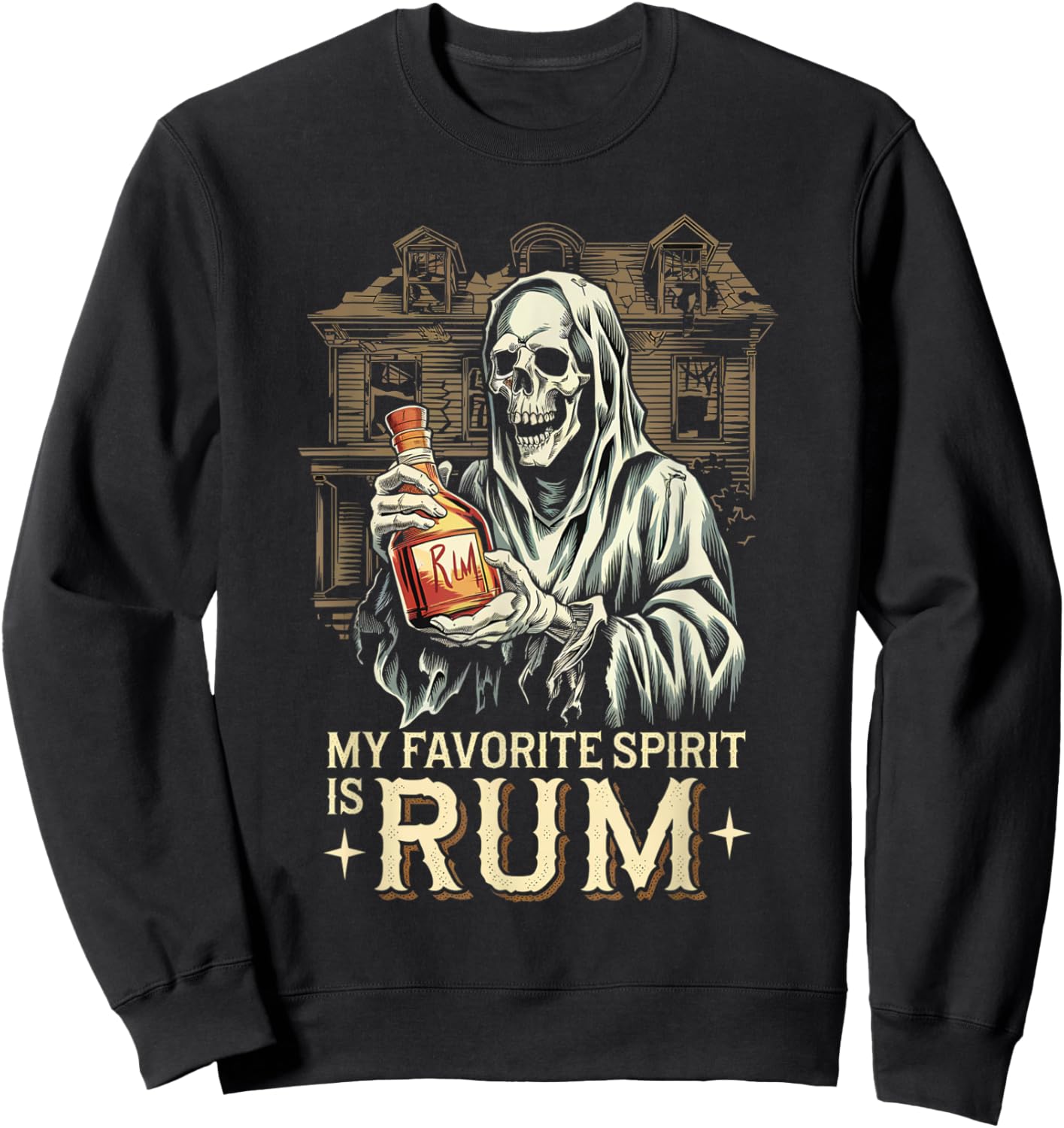 My Favorite Spirit Is Rum Ghost Halloween Rum Sweatshirt - Sweatshirt | Black