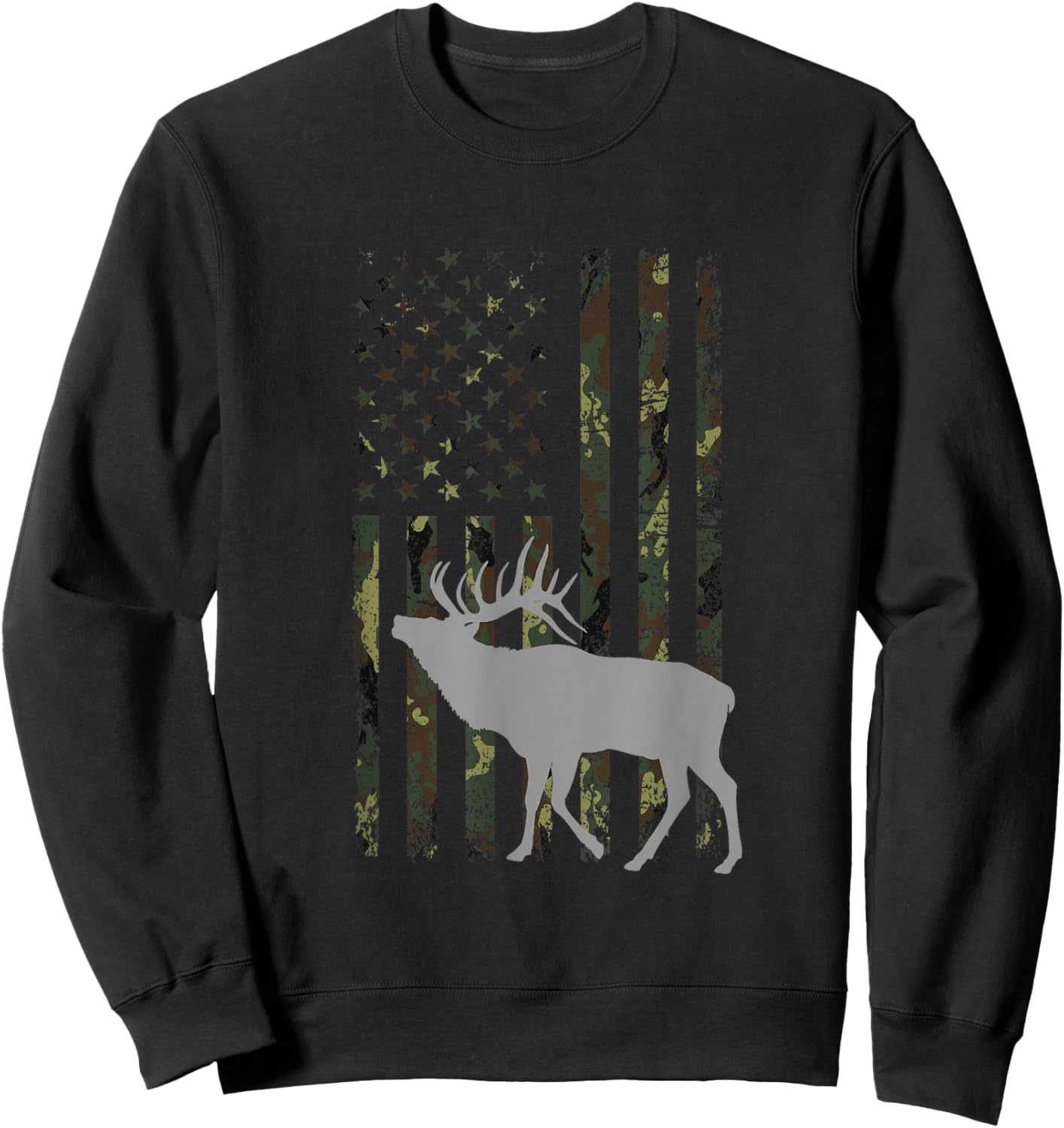 Elk Hunting Camouflage Flag Hunter American Flag Hunting Sweatshirt - Sweatshirt | Black