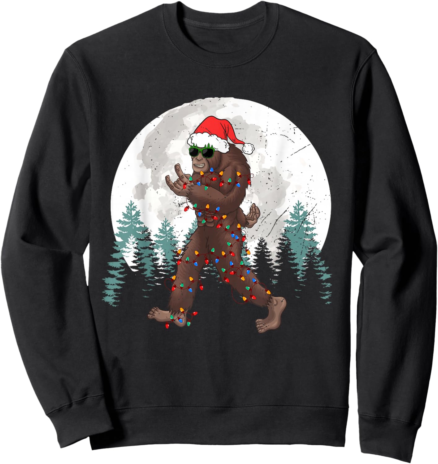 Sasquatch Christmas Tree Bigfoot Lights Xmas Rock Boys Sweatshirt - Sweatshirt | Black