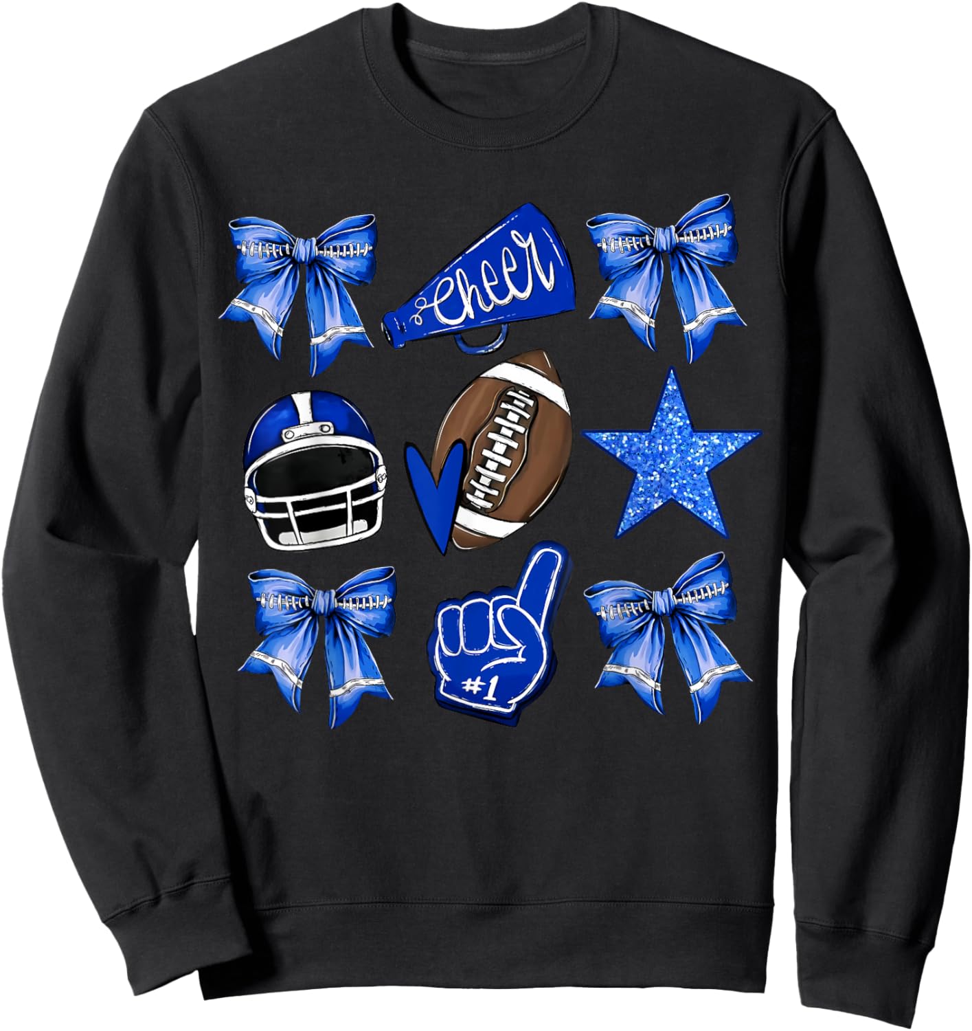 Blue Coquette Bow Football Disco Football Bow Coquette Sweatshirt - Sweatshirt | Black