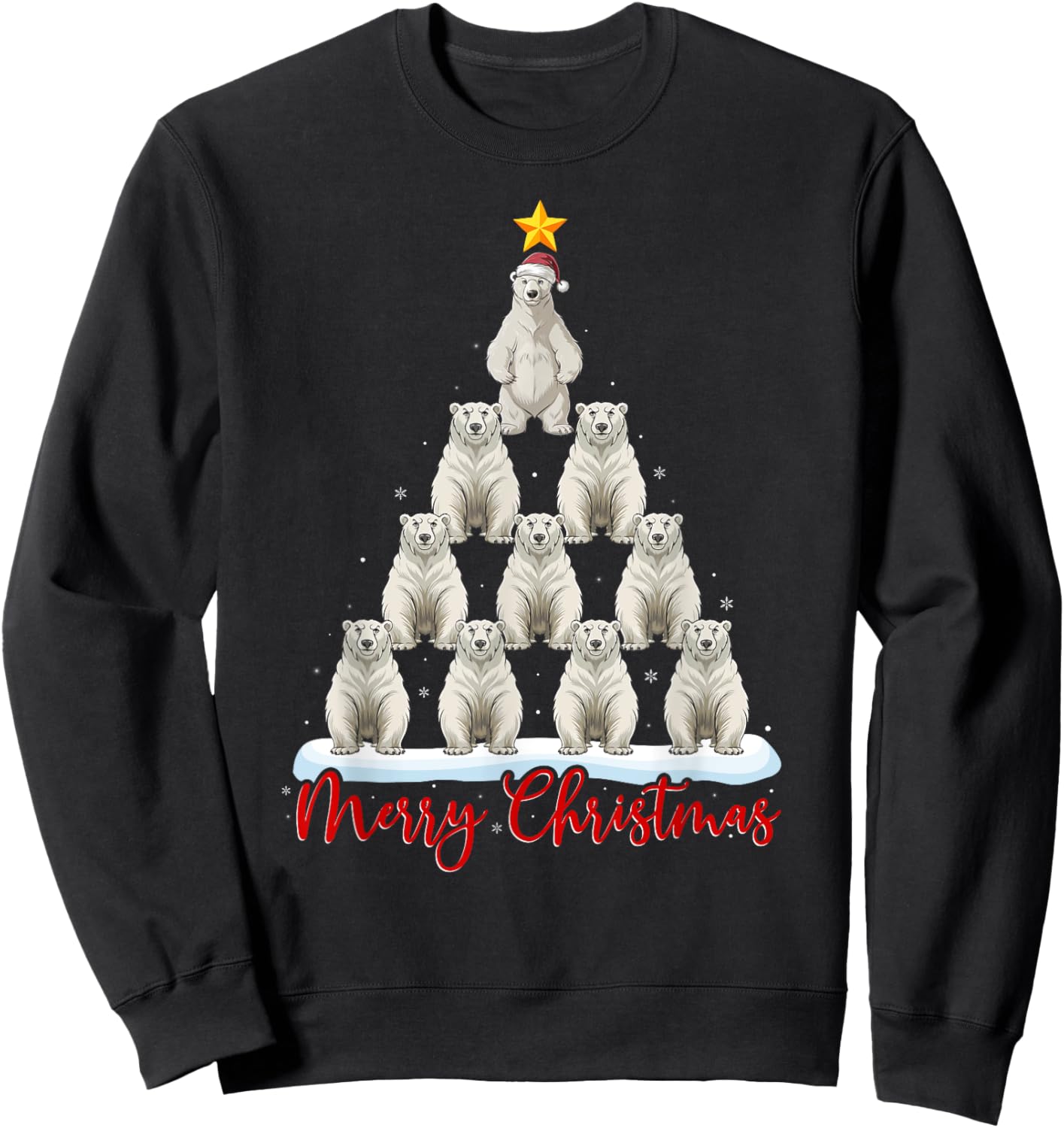 Santa Hat Ugly Xmas Funny Polar Bear Christmas Tree Sweatshirt - Sweatshirt | Black