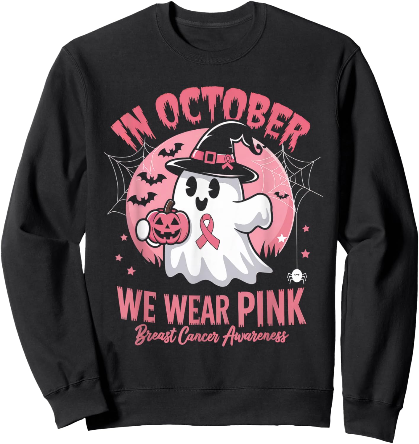 Breast Cancer Shirts Women Halloween In October We Wear Pink Sweatshirt - Sweatshirt | Black