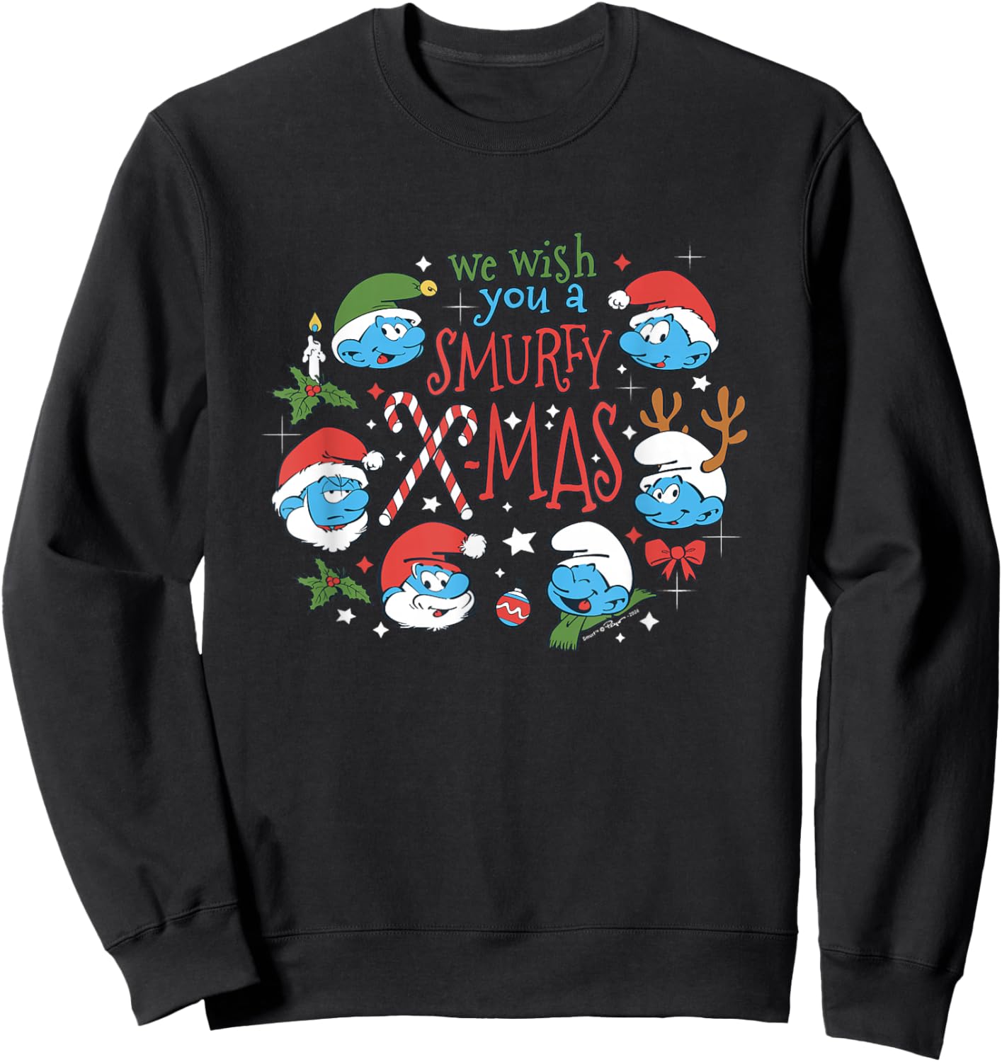 The Smurfs Christmas We Wish You A Smurfy X-Mas Sweatshirt - Sweatshirt | Black