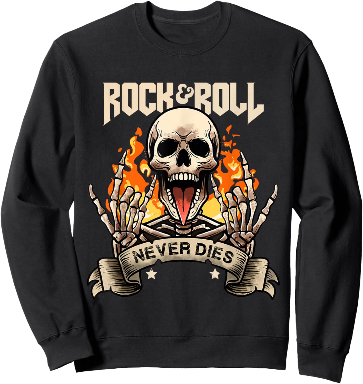 Rock And Roll Never Die Vintage Retro Rock&Roll Rock Concert Sweatshirt - Sweatshirt | Black