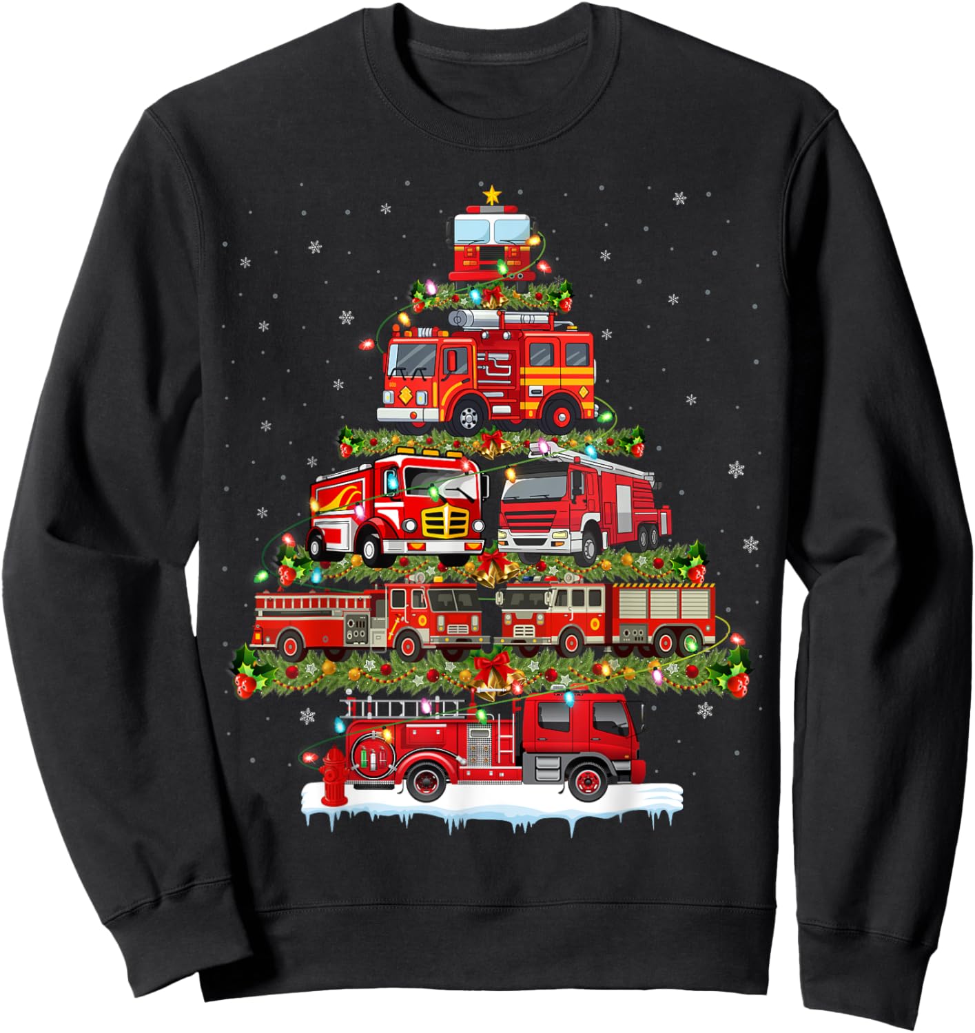 Fire Truck Xmas Lights Firefighter Fire Truck Christmas Tree Sweatshirt - Sweatshirt | Black