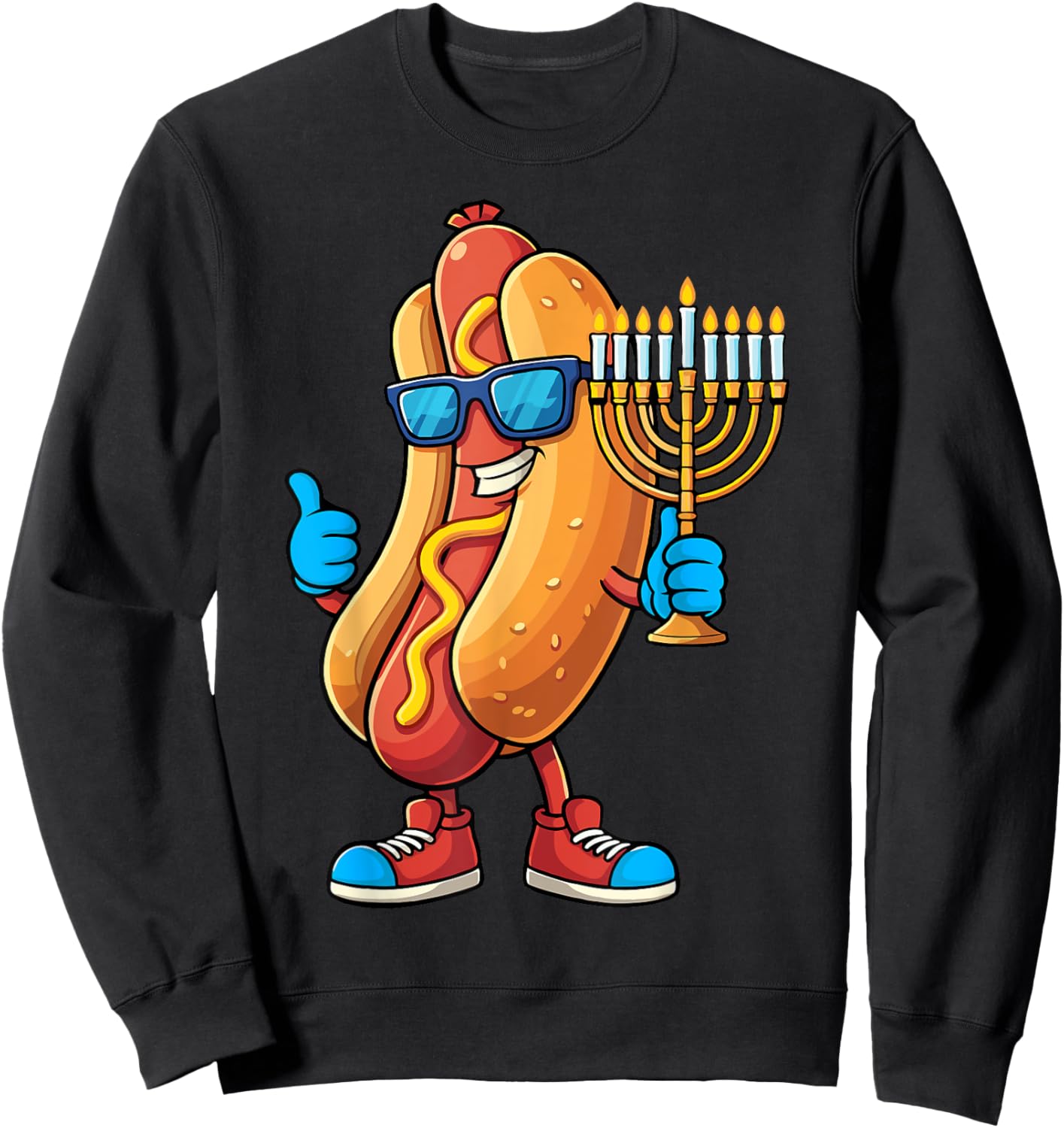 Funny Hanukkah Hot Dog with Menorah Sweatshirt - Sweatshirt | Black