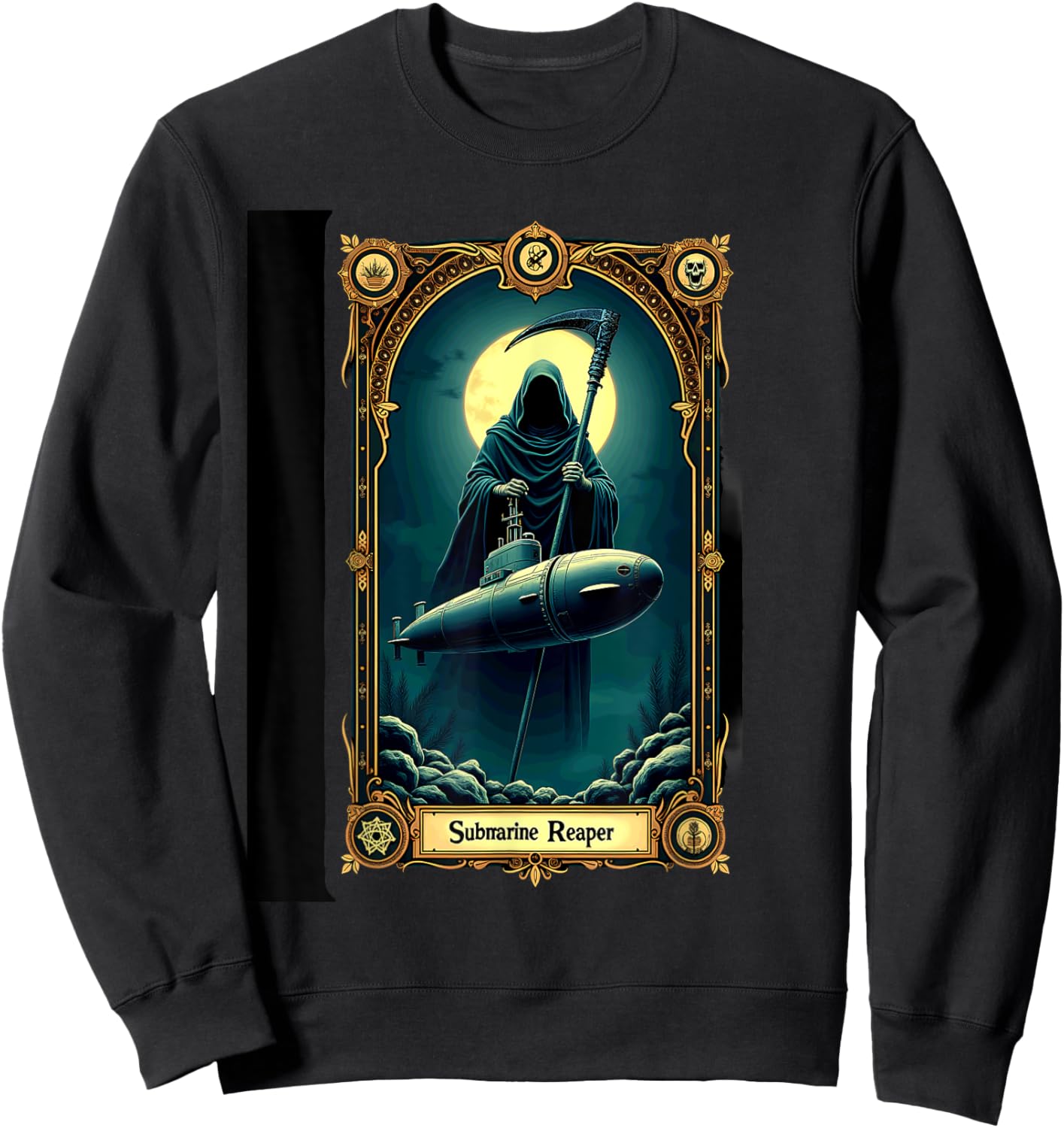 Halloween Tarot Card Skeleton Submarine Reaper Sweatshirt - Sweatshirt | Black