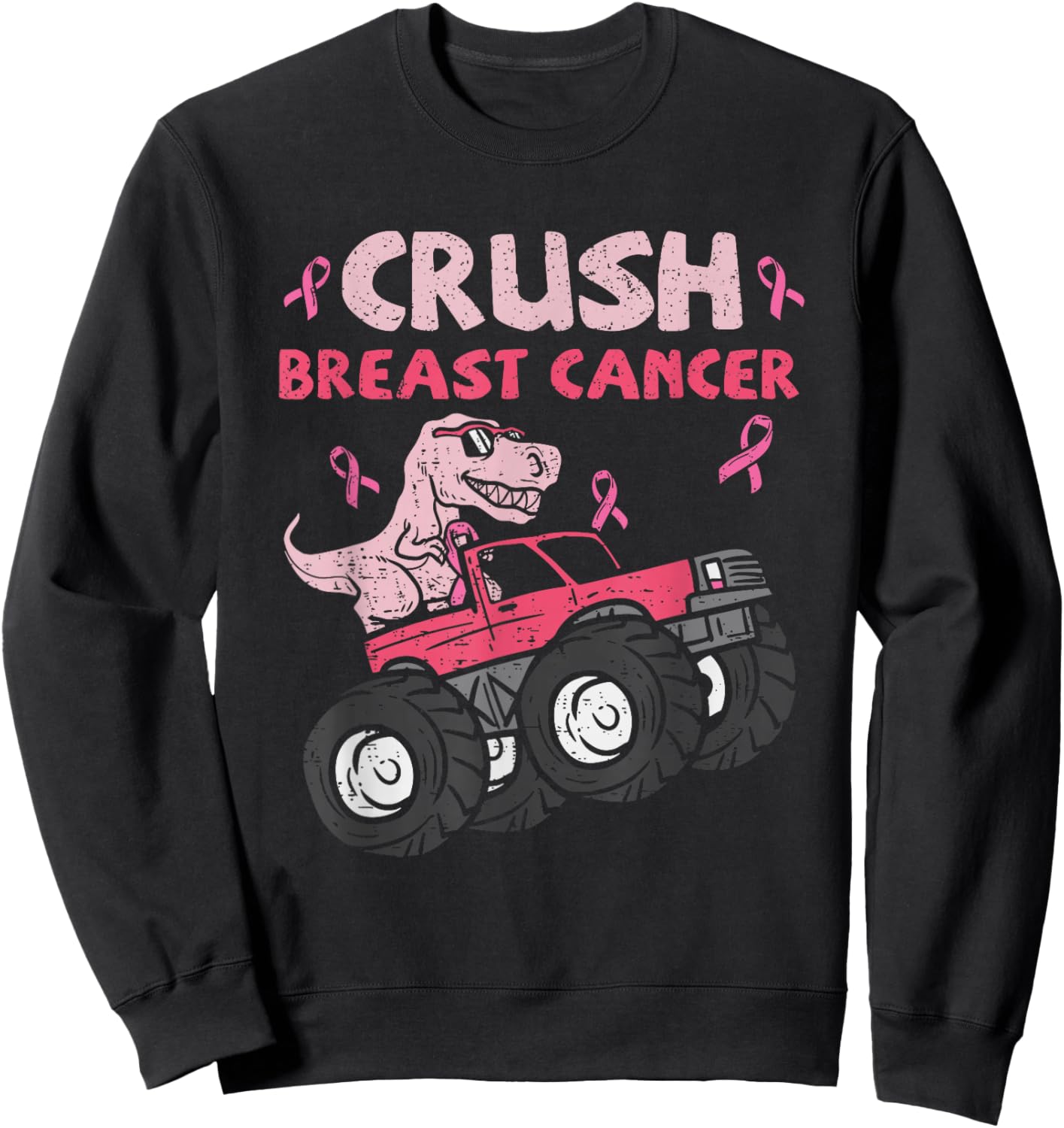 Crush Breast Cancer Awareness Monster Truck Pink Ribbon Sweatshirt - Sweatshirt | Black