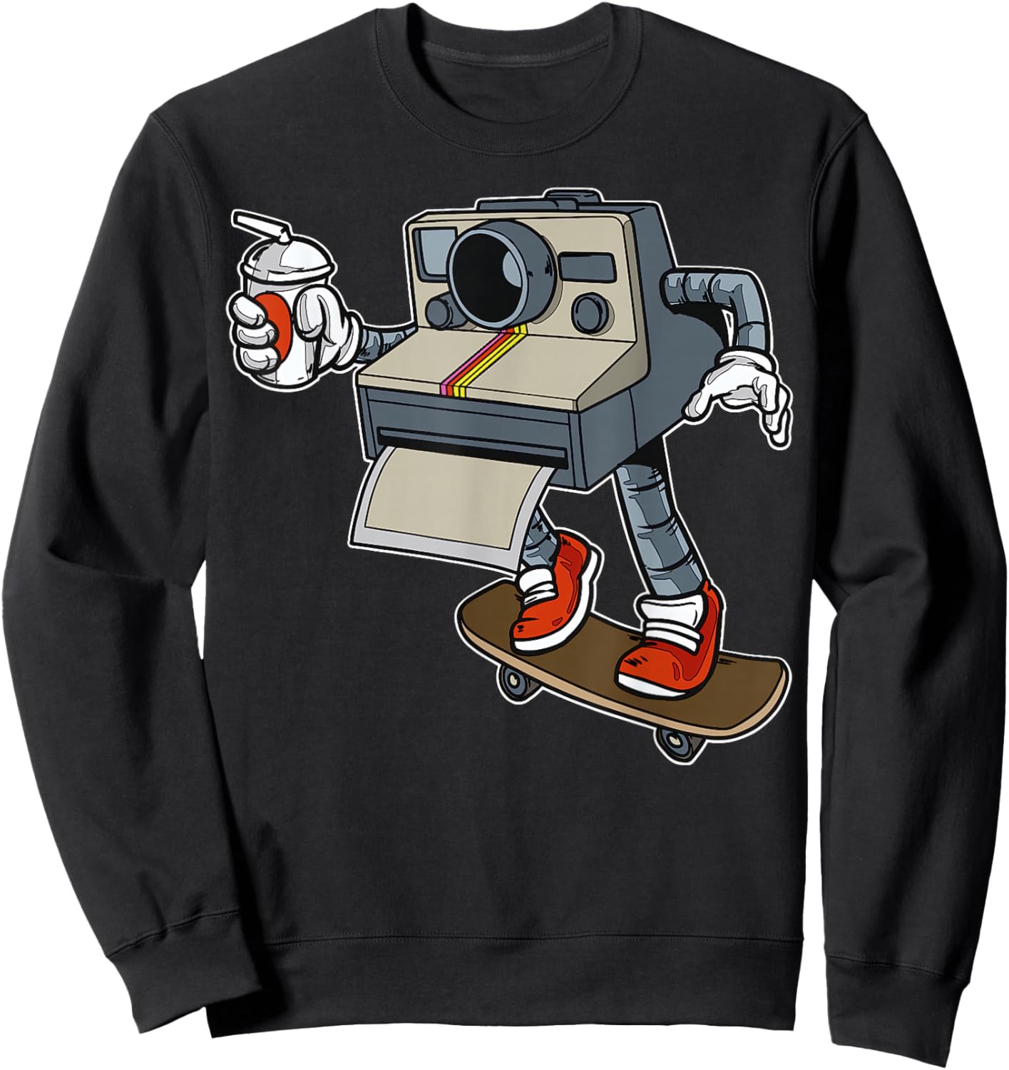 Cartoon Camera On Skateboard Playful Retro Character Sweatshirt - Sweatshirt | Black