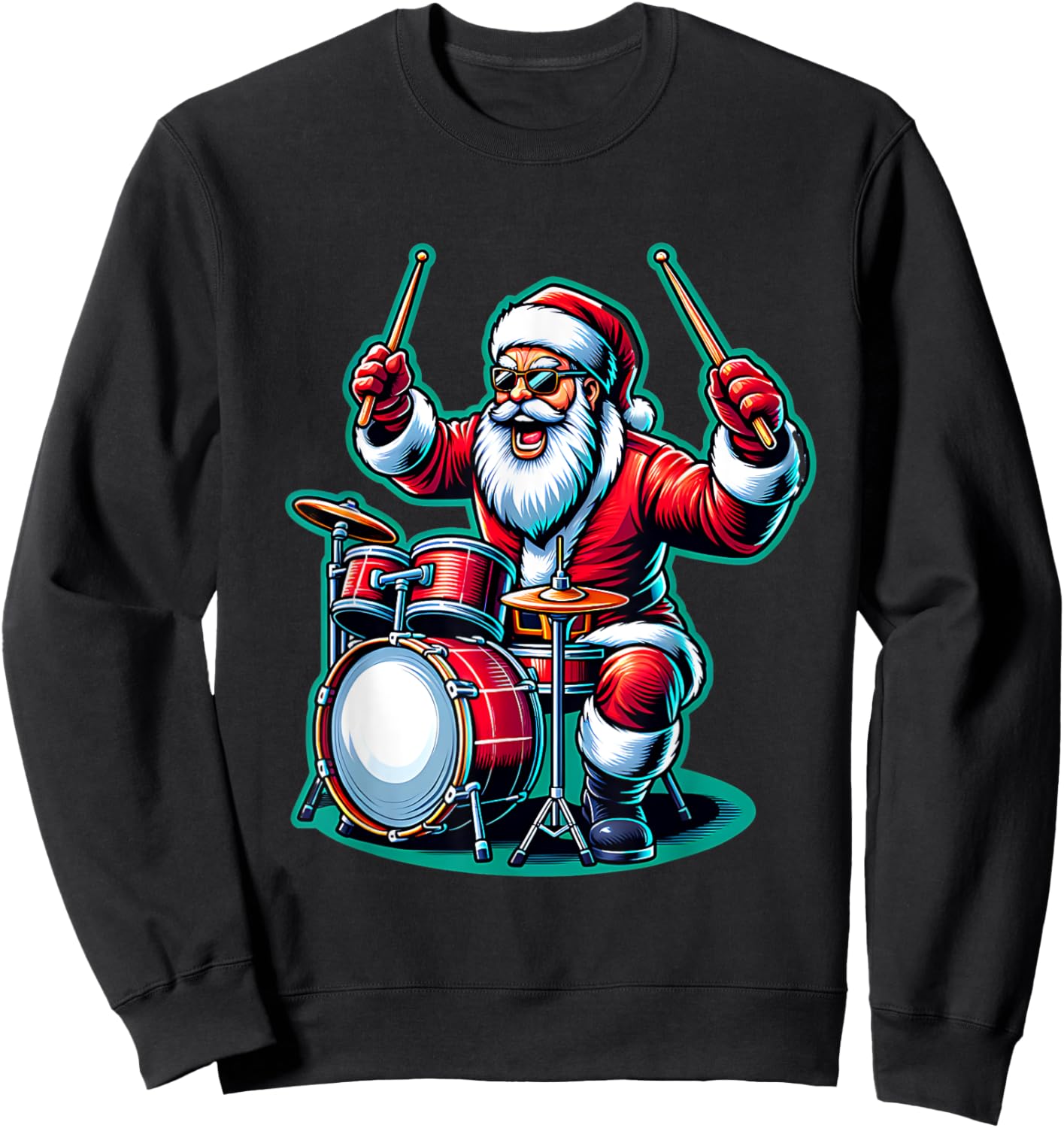 Rock & Roll Santa Xmas Drummer Drums Christmas Music Sweatshirt - Sweatshirt | Black