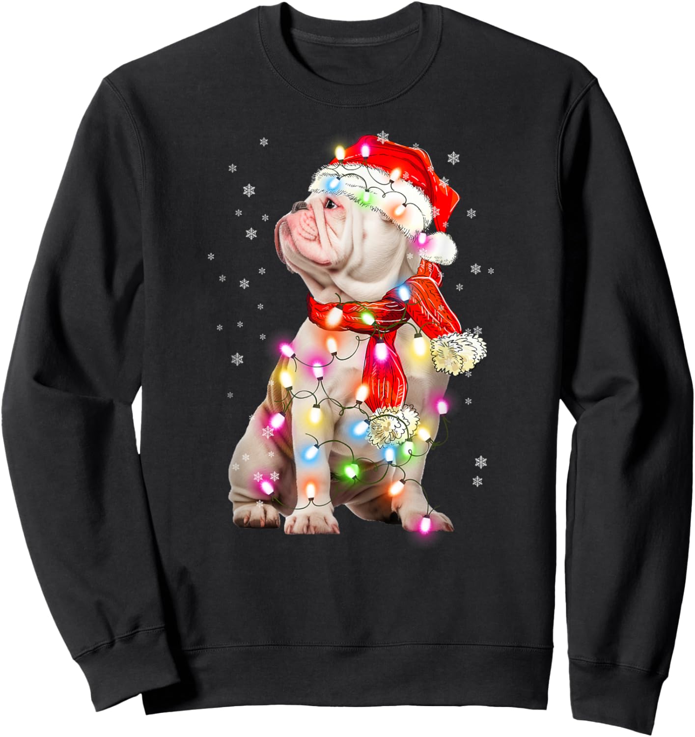 English Bulldog Dog Santa Clause Hat Xmas Christmas Sweatshirt - Sweatshirt | Black