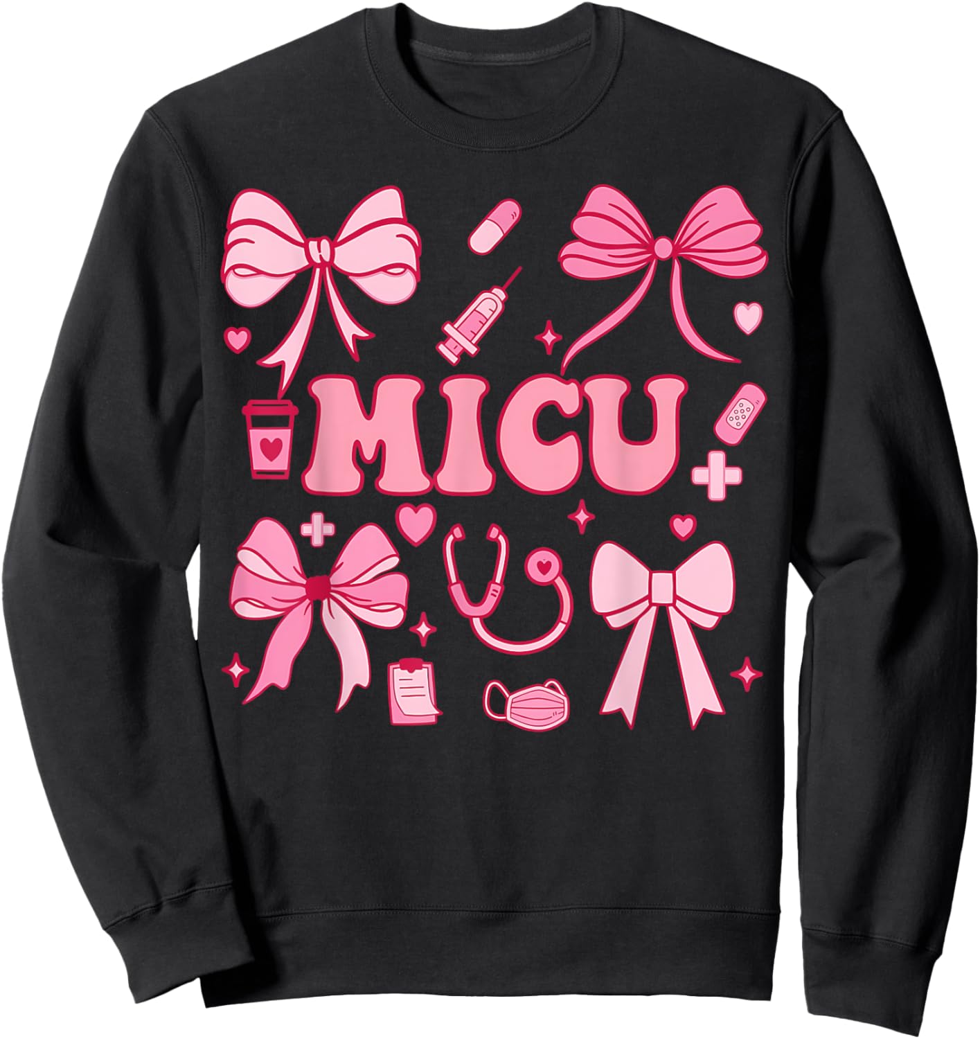 Coquette Bow MICU Nurse Medical Intensive Care Unit Heart Sweatshirt - Sweatshirt | Black