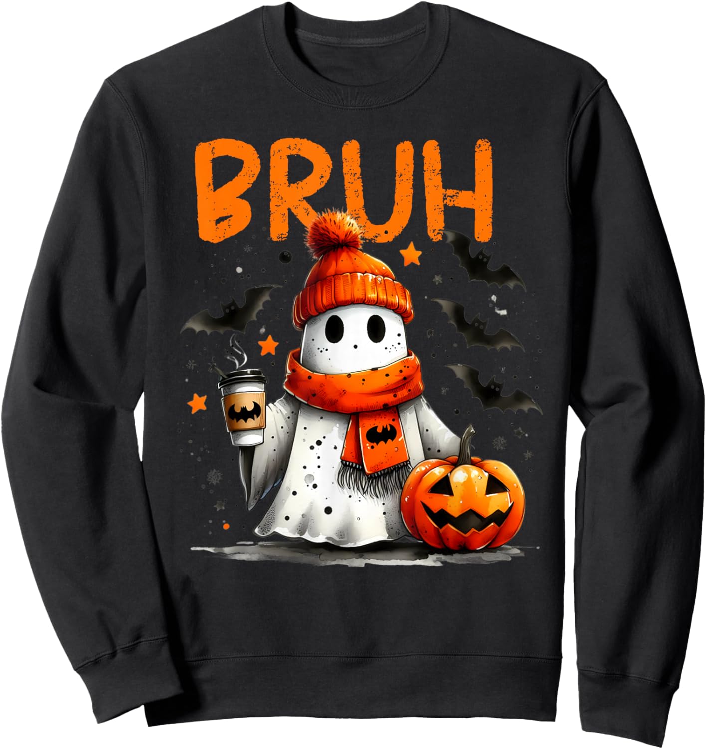 Halloween Bruh Crew Boo Ghost Kid Girl Boy Toddler Funny Bro Sweatshirt - Sweatshirt | Black