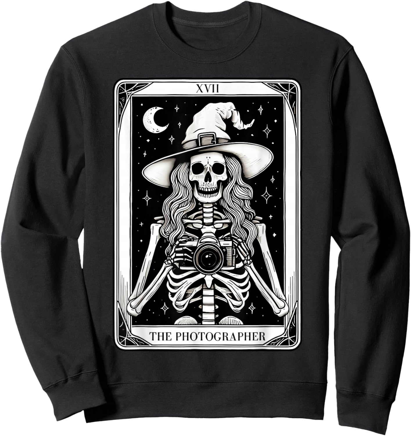 Photographer Skeleton Tarot Card Witch Vibes Cameraman Sweatshirt - Sweatshirt | Black