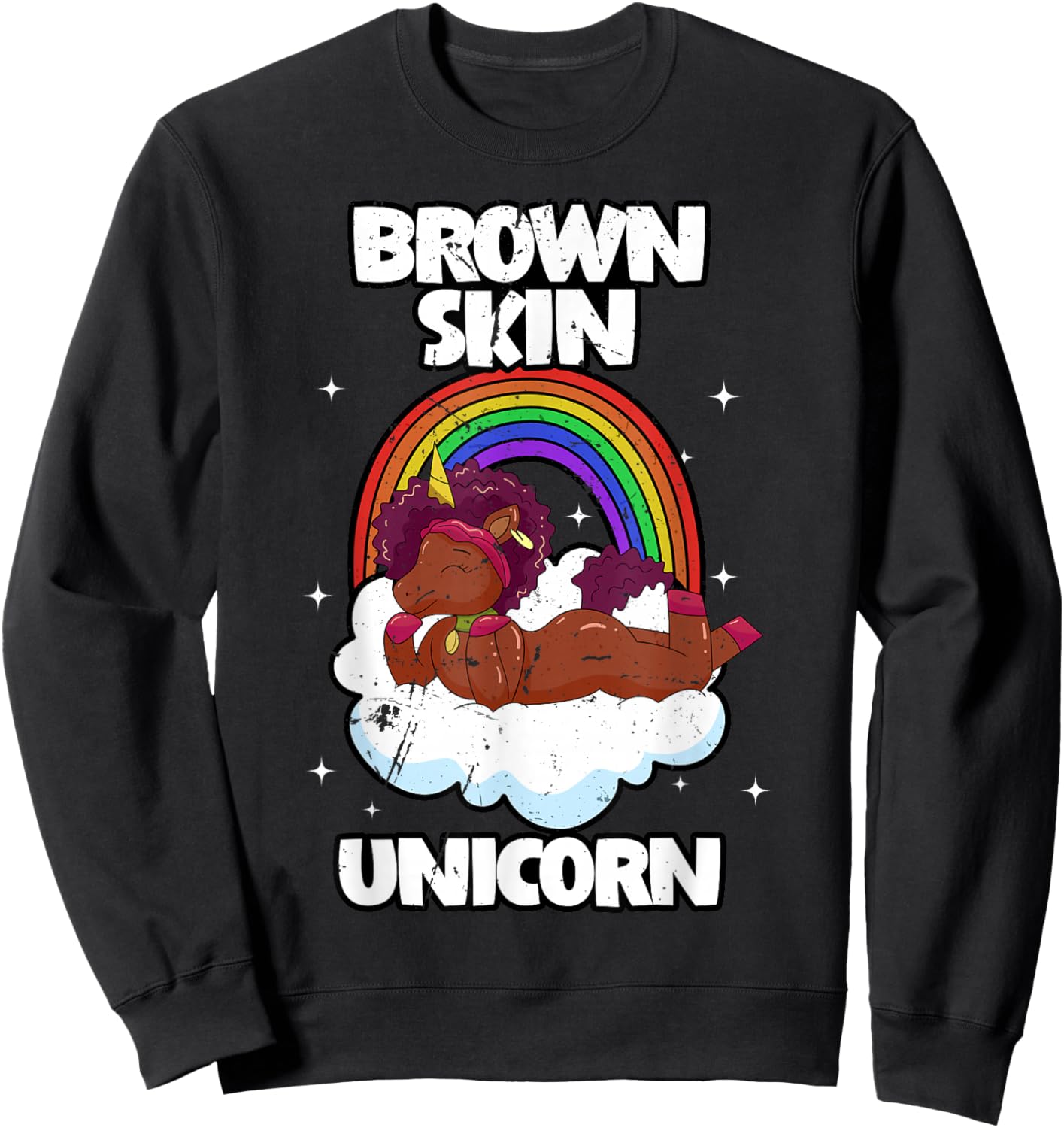 Brown Skin Unicorn Black Woman Afro Hair African Americans Sweatshirt - Sweatshirt | Black