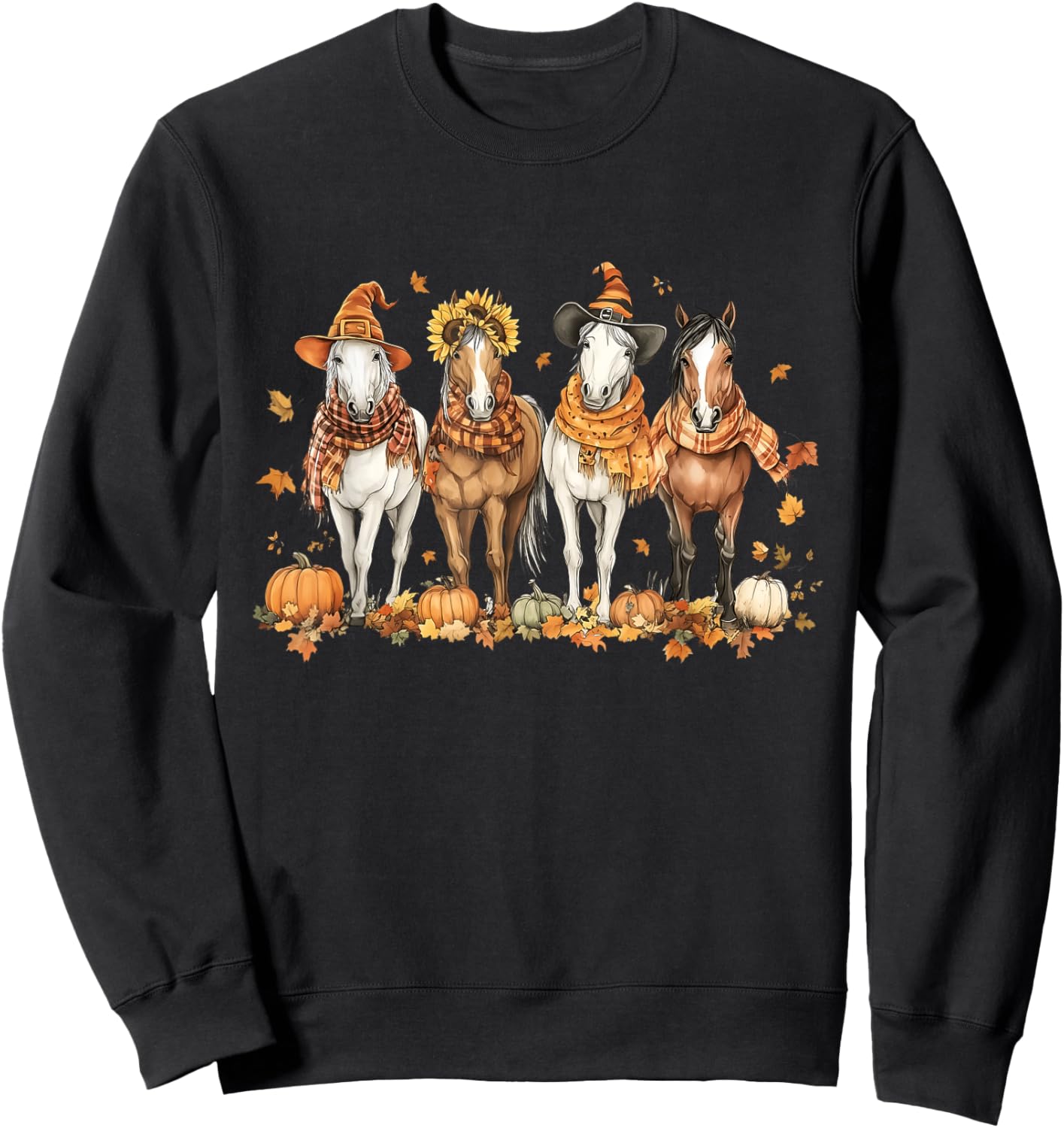 Fall Horse Thanksgiving Horse Autumn Leaves Western Horses Sweatshirt - Sweatshirt | Black