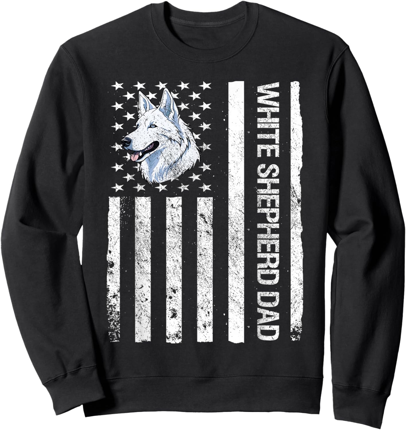 White Shepherd Dad USA Flag White German Shepherd Sweatshirt - Sweatshirt | Black
