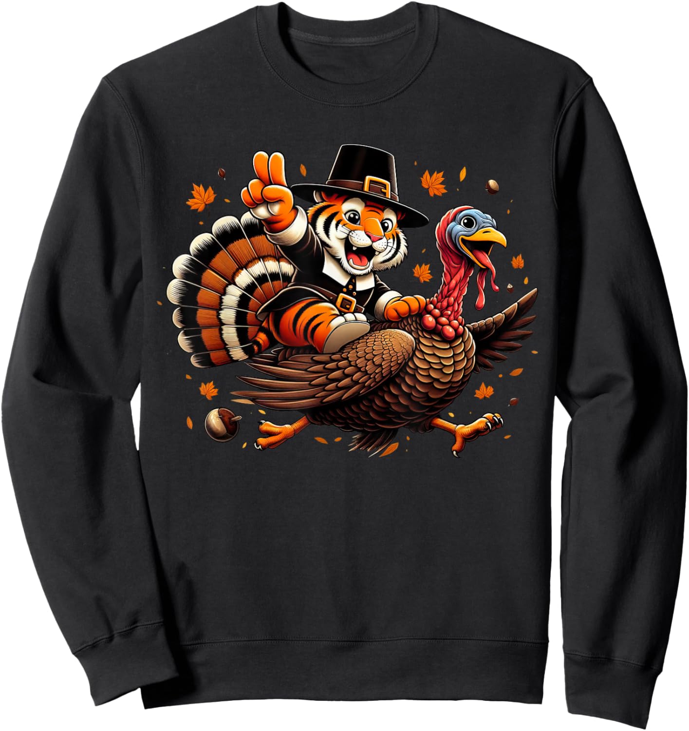 Funny Tiger Turkey Autumn Thanksgiving Kids Sweatshirt - Sweatshirt | Black