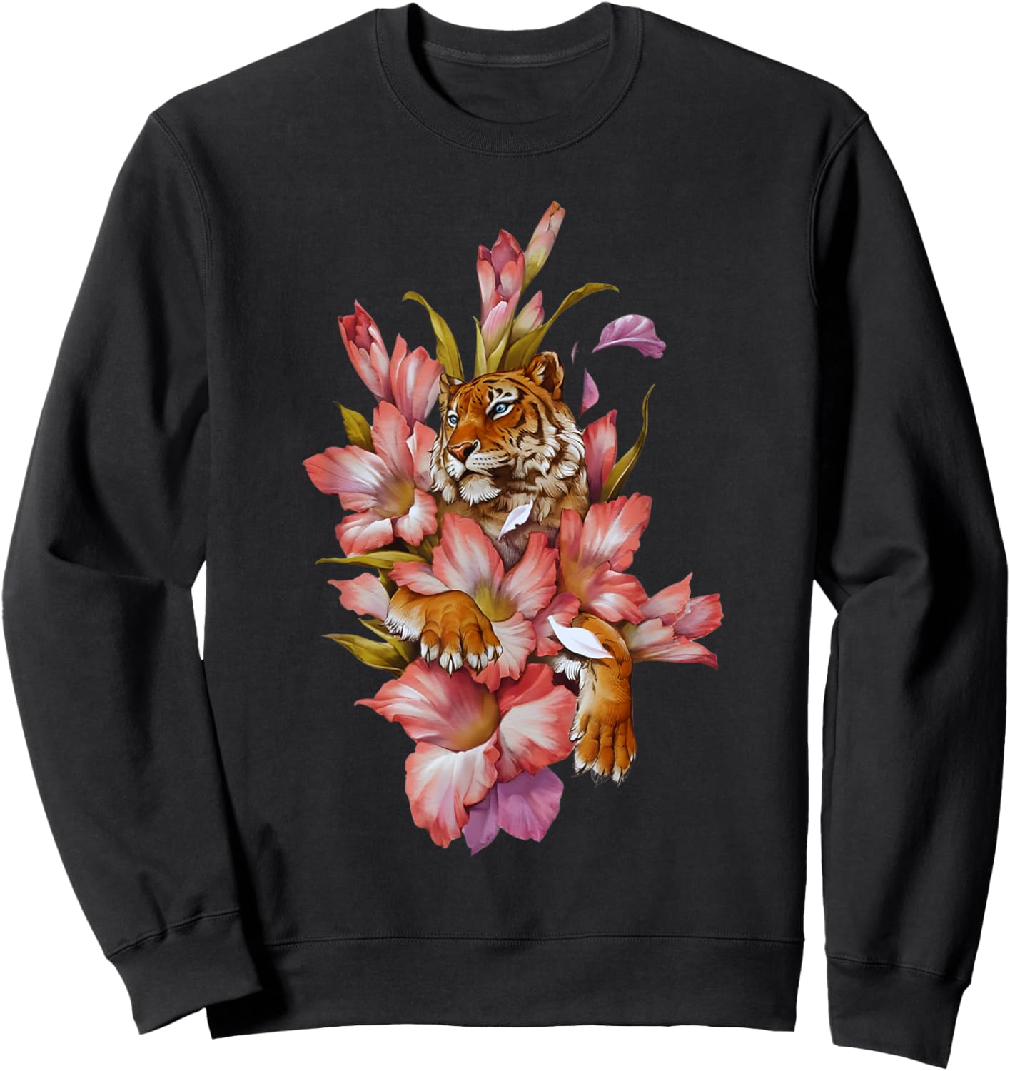 Japanese Flowers Japanese Tiger Asian Retro 80’s Style Sweatshirt - Sweatshirt | Black