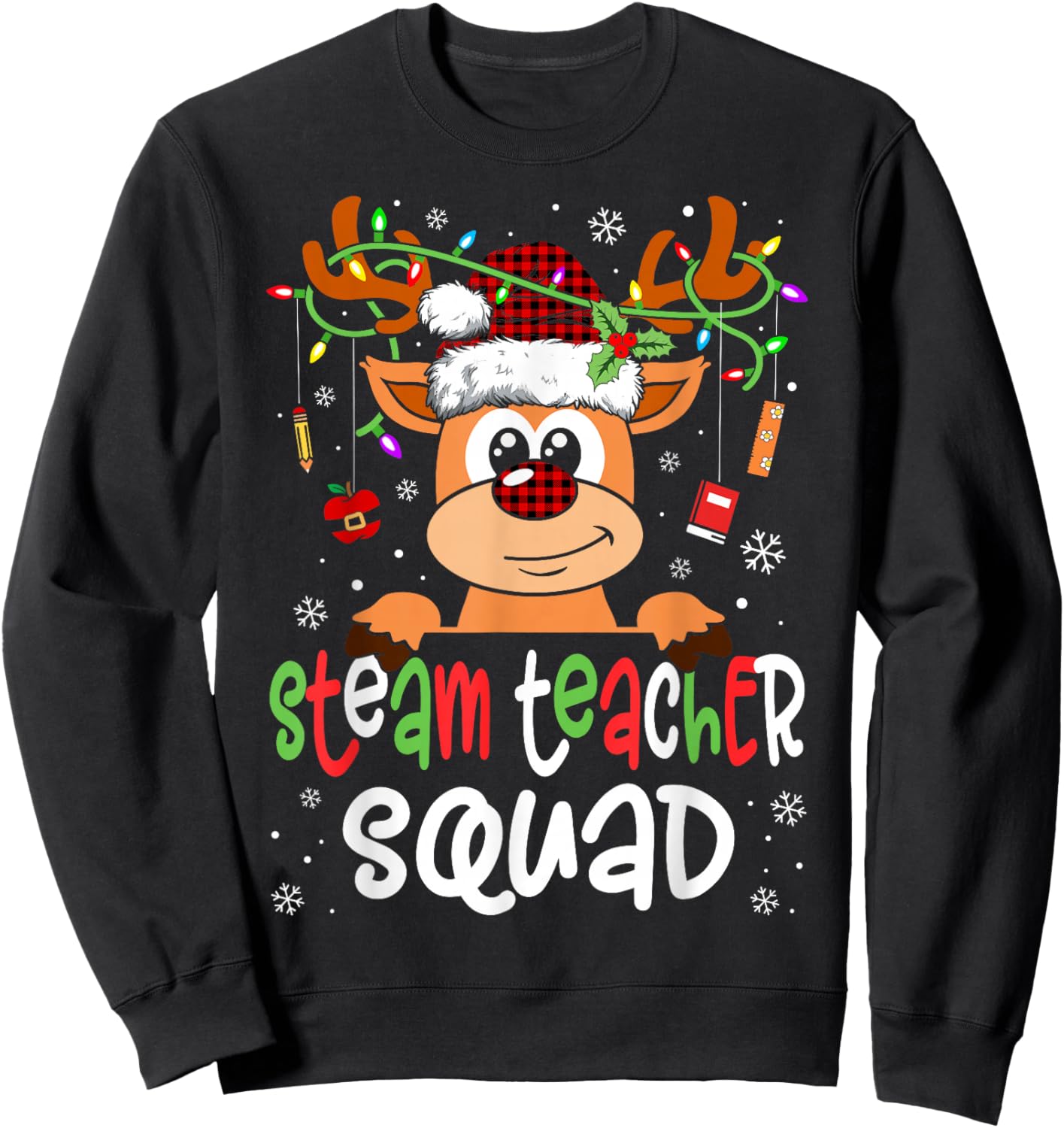 Steam Teacher Squad Reindeer Christmas Teacher Sweatshirt - Sweatshirt | Black
