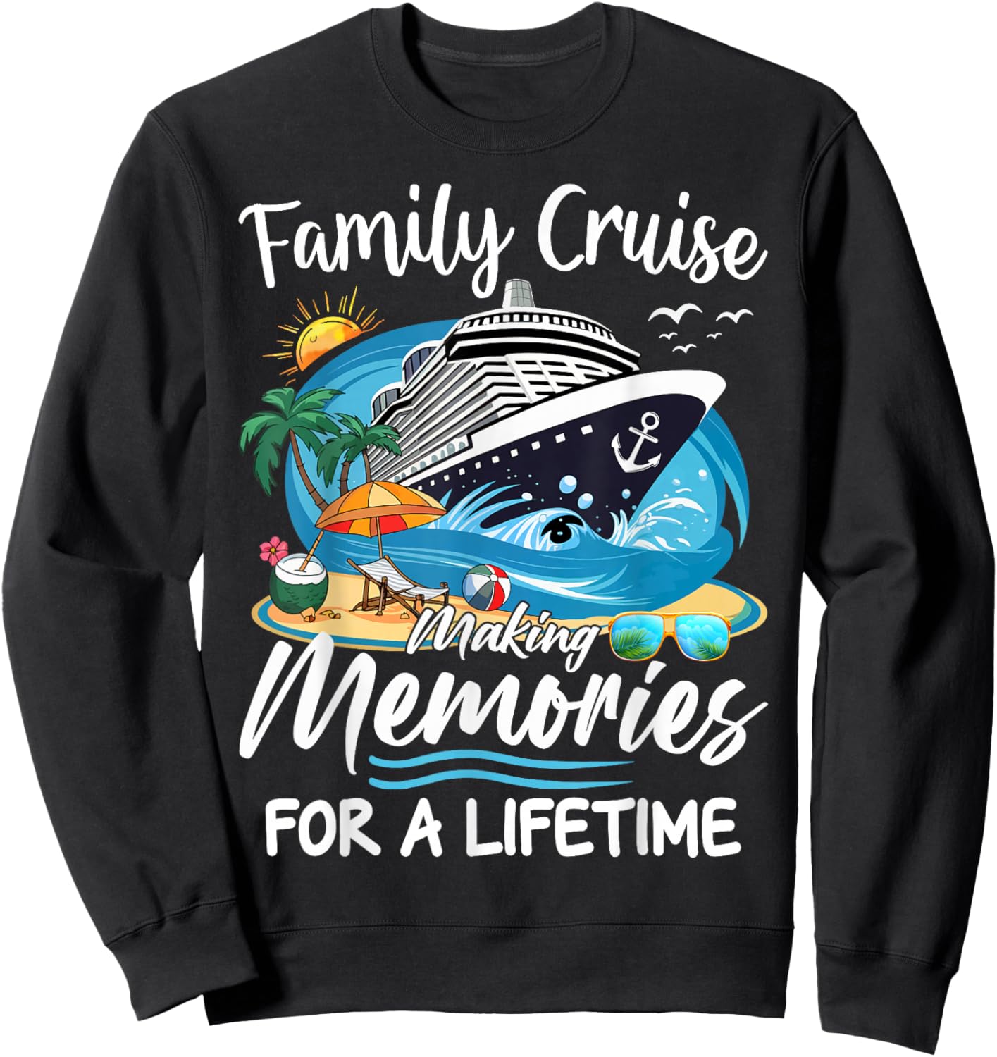 Cruise Party Vacation Trip Family Matching Outfit. , Black, Small, Short Sleeve, , Polyester, Letter Print, Celebration, Vacation, Casual, All Seasons Sweatshirt - Sweatshirt | Black