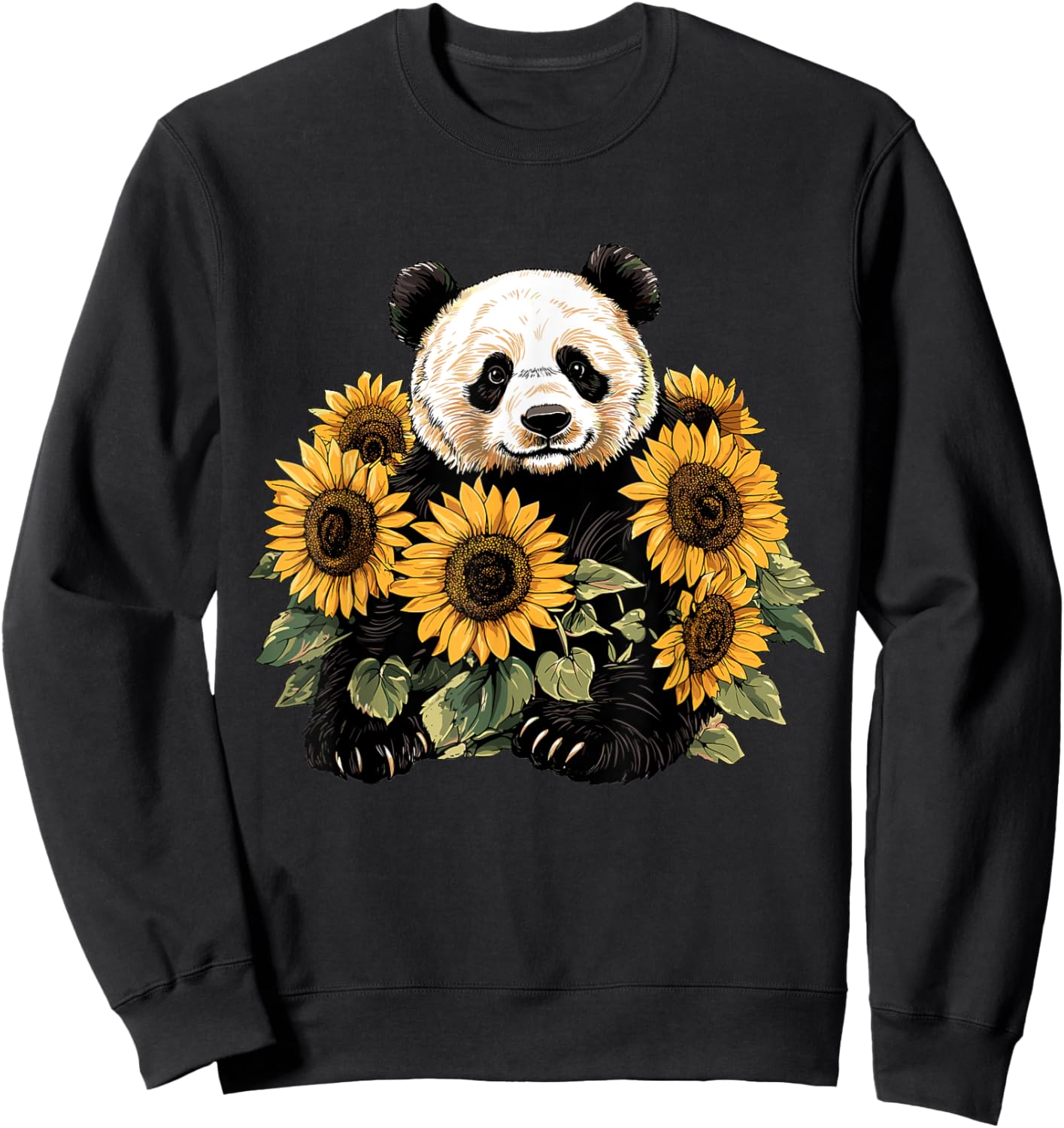 Panda bear with sunflowers, Panda Bear Sweatshirt - Sweatshirt | Black